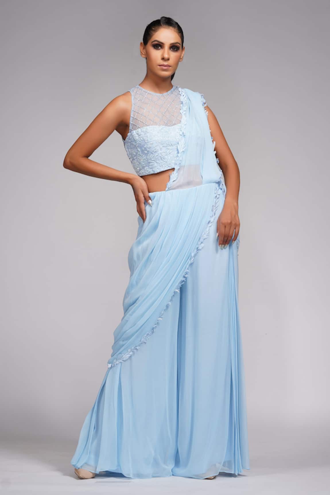 Shruti S Bell Bottom Pant Saree With Blouse 