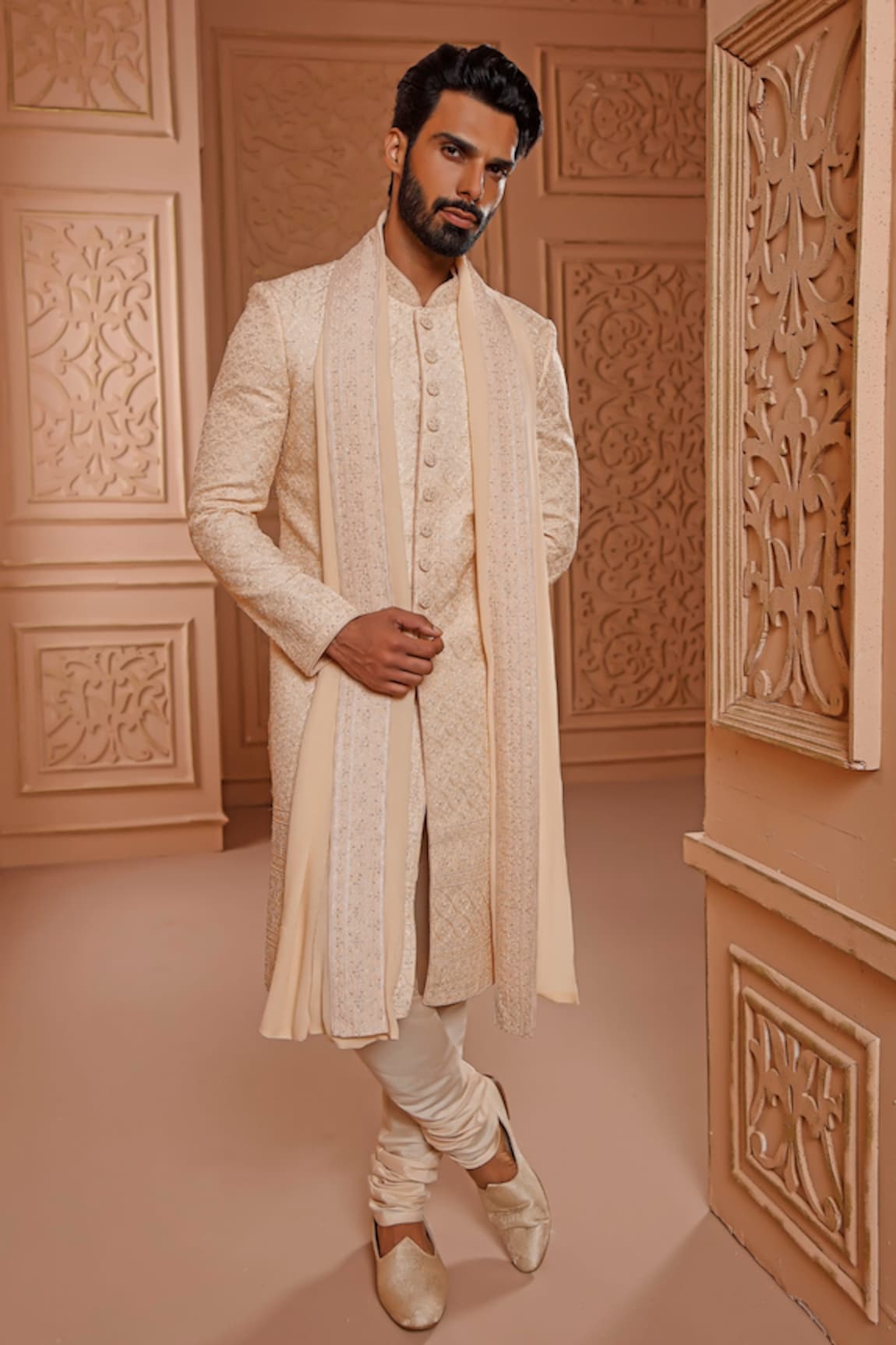 Vanshik Floral Embroidered Sherwani Set