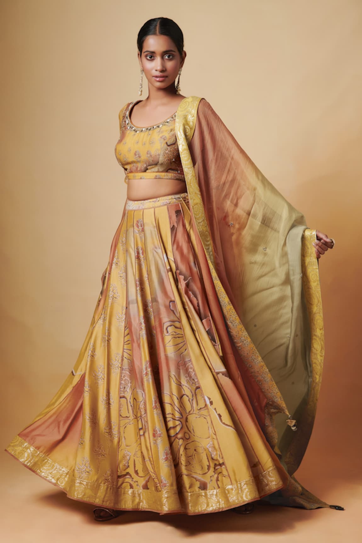 Saundh Printed Raw Silk Lehenga Set