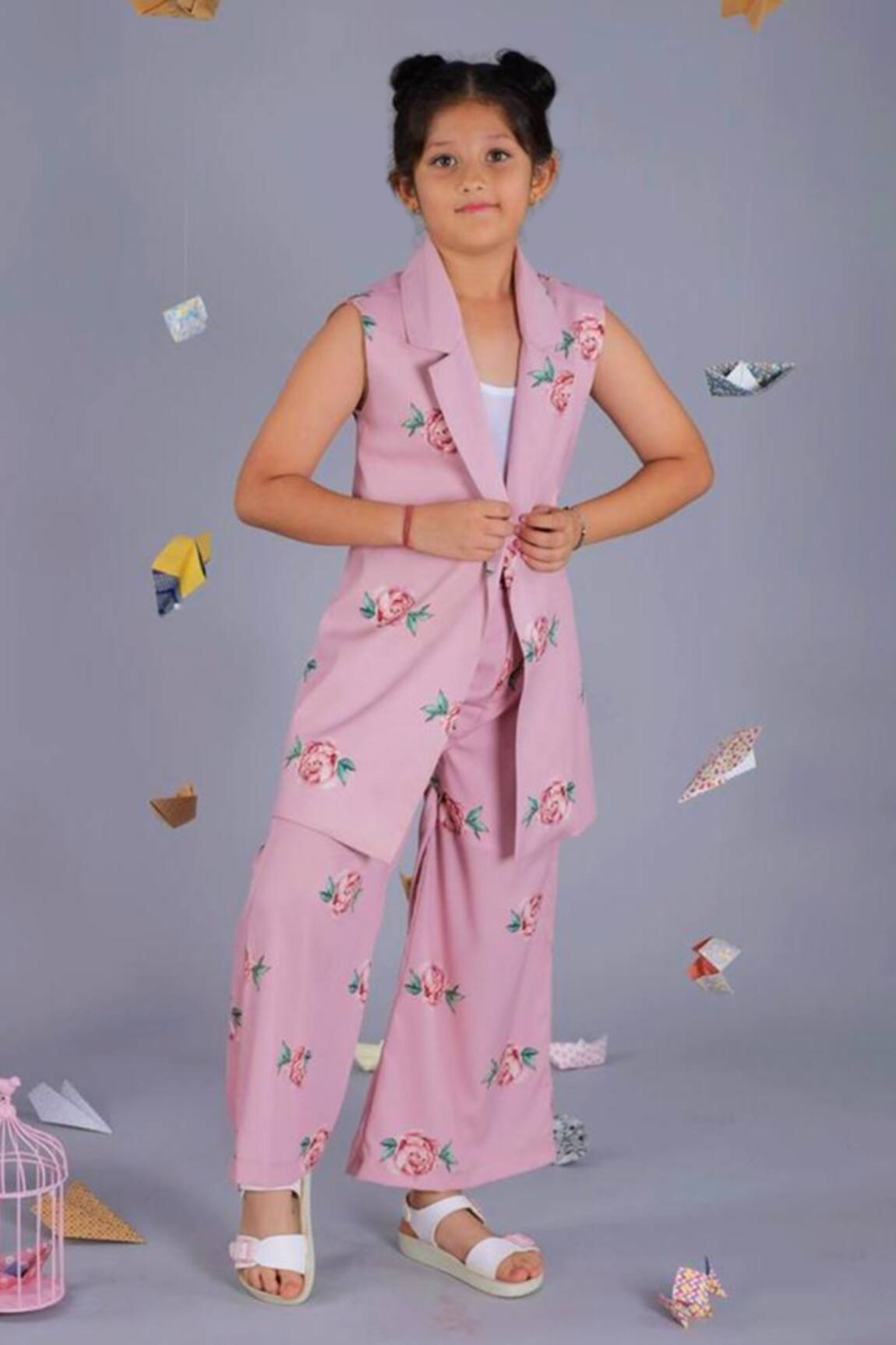 Pasha India Printed Sleeveless Jacket & Pant Set 