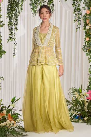 NIDHIKA SHEKHAR Hariyali Embroidered Jacket Sharara Set 