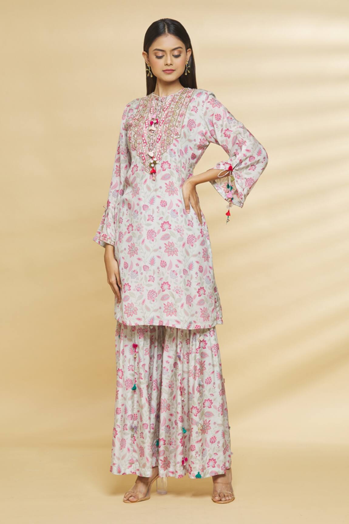 Aangan By Parul Floral Print Kurta & Sharara Set 