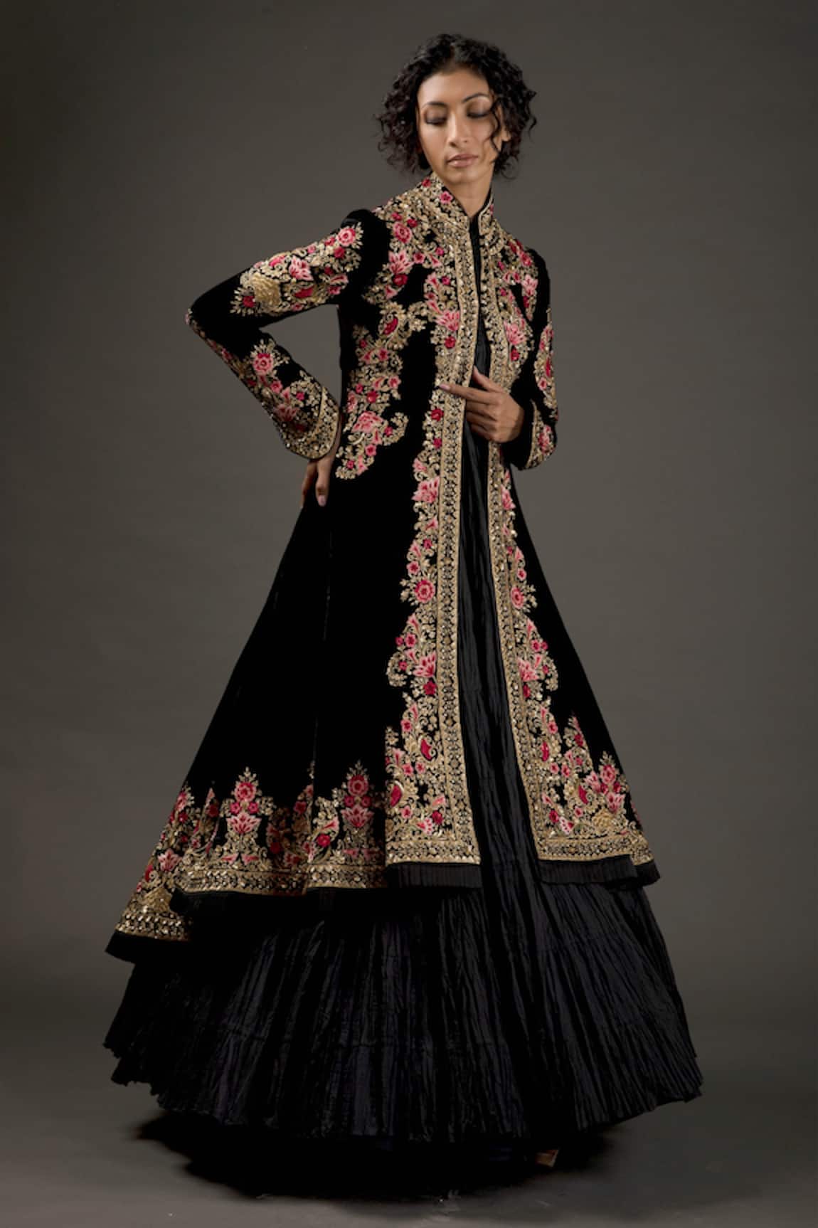 Rohit Bal Silk Velvet Embroidered Long Jacket