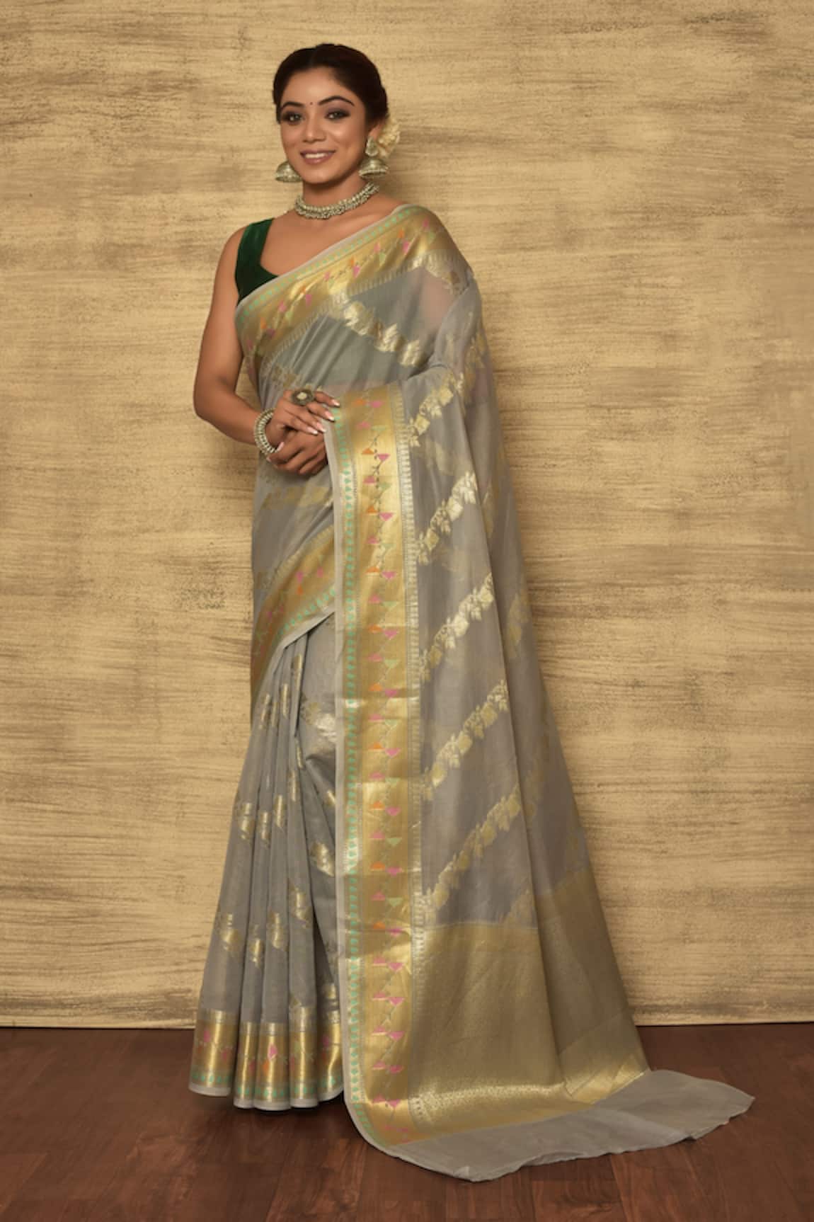 Arihant Rai Sinha Banarasi Floral Stripe Pattern Saree
