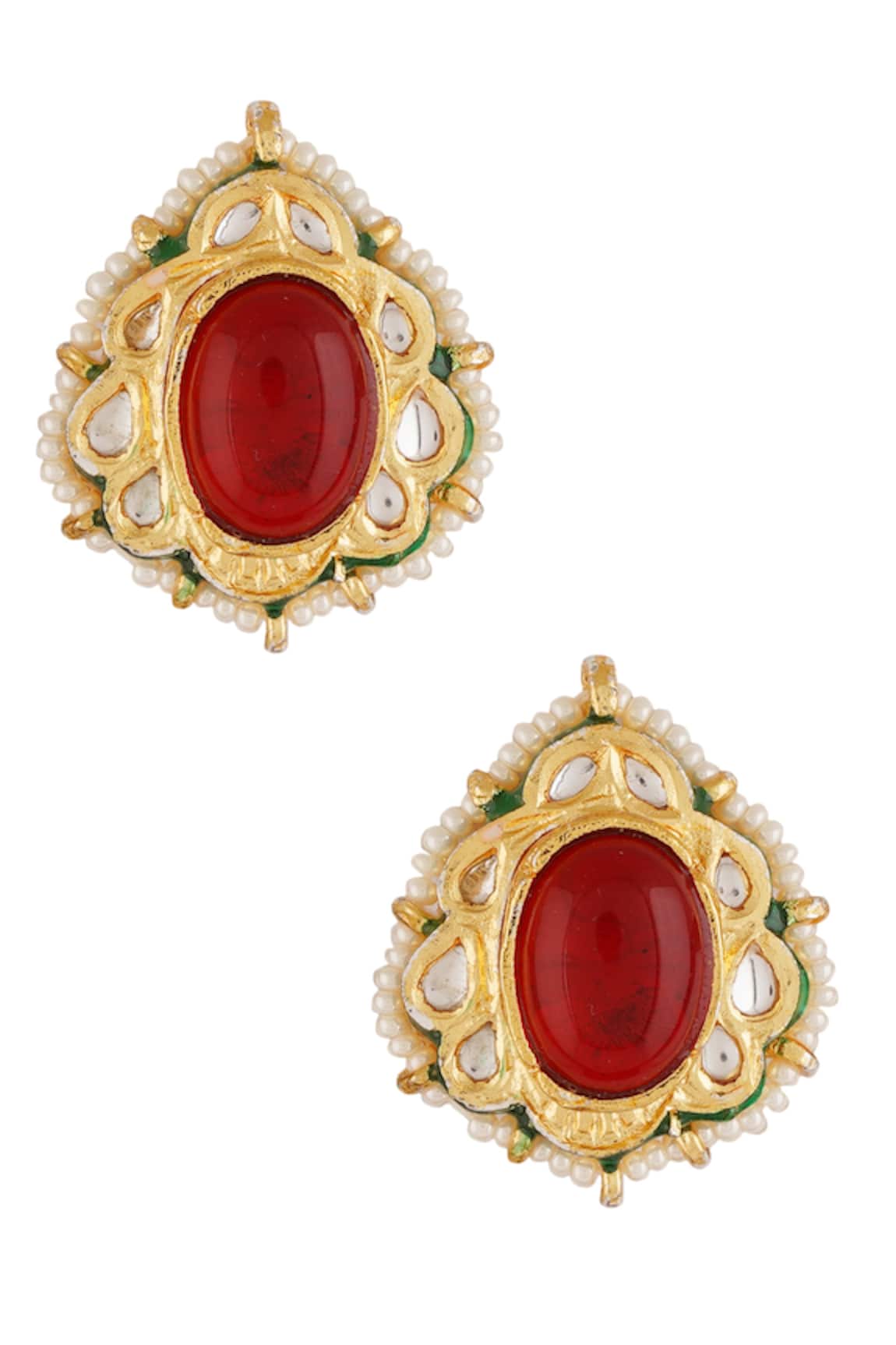 GOLD LOOK RUBY & PEARL MATT LOOK EARRINGS – Sanvi Jewels