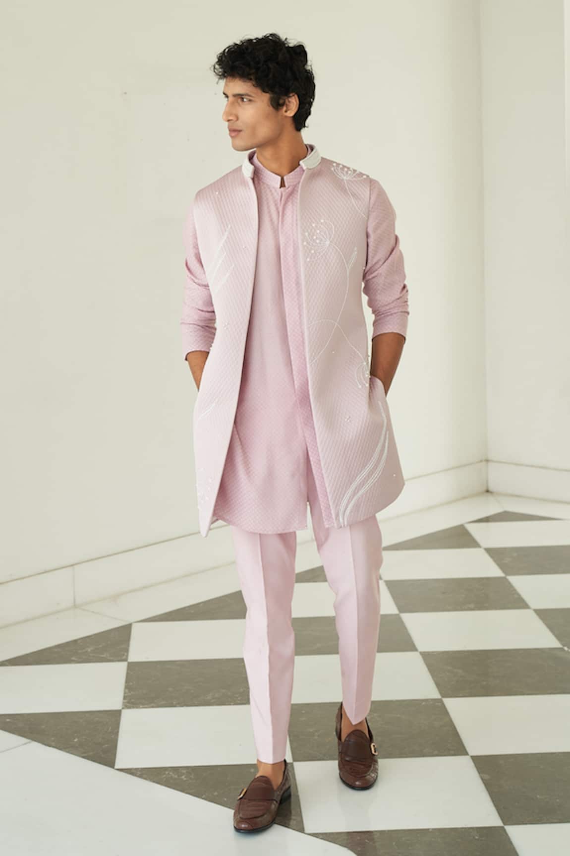 Contrast By Parth Quilted Silk Jacket & Kurta Set