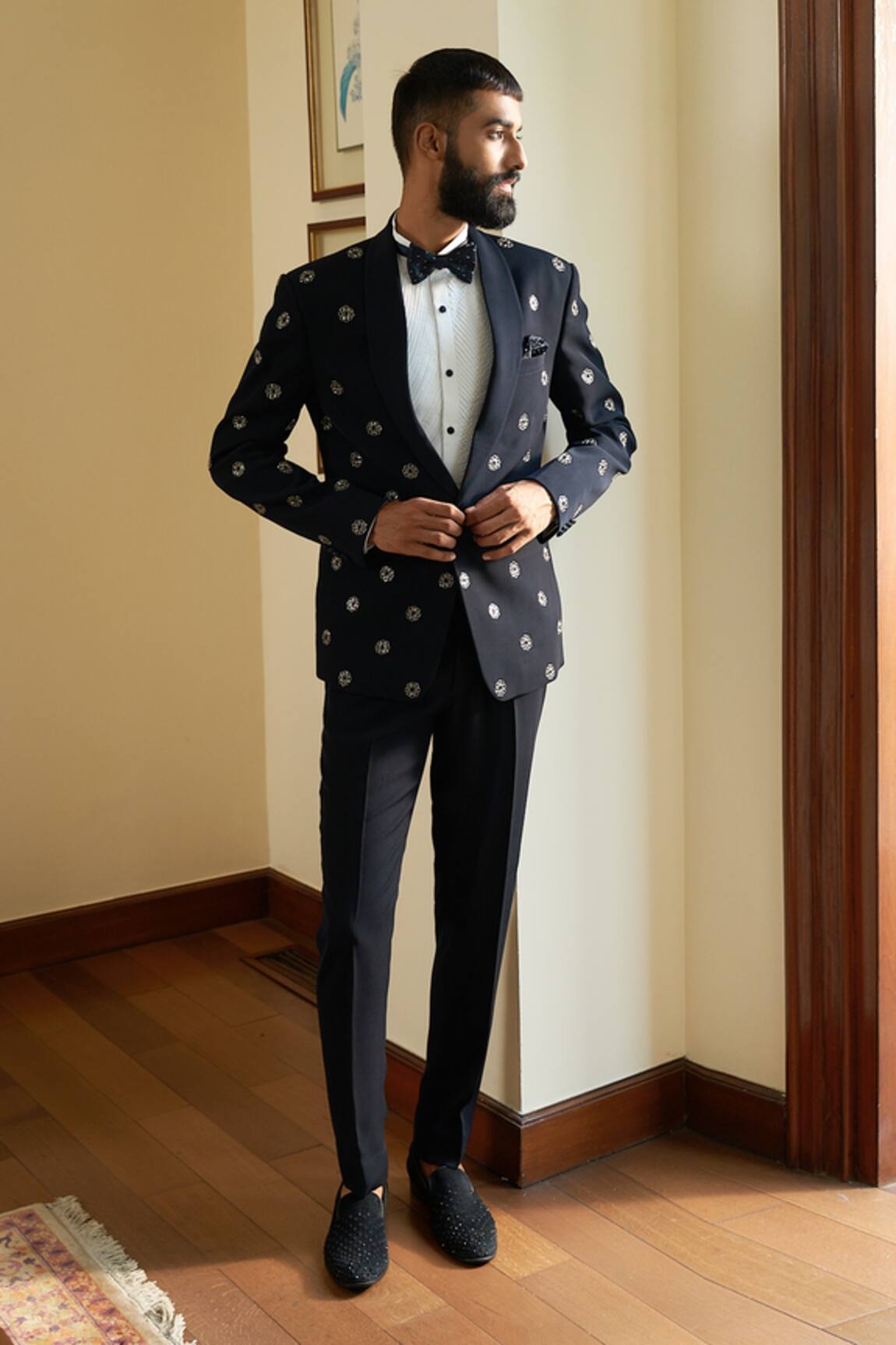 Contrast By Parth Monogram Embroidered Tuxedo Pant Set 
