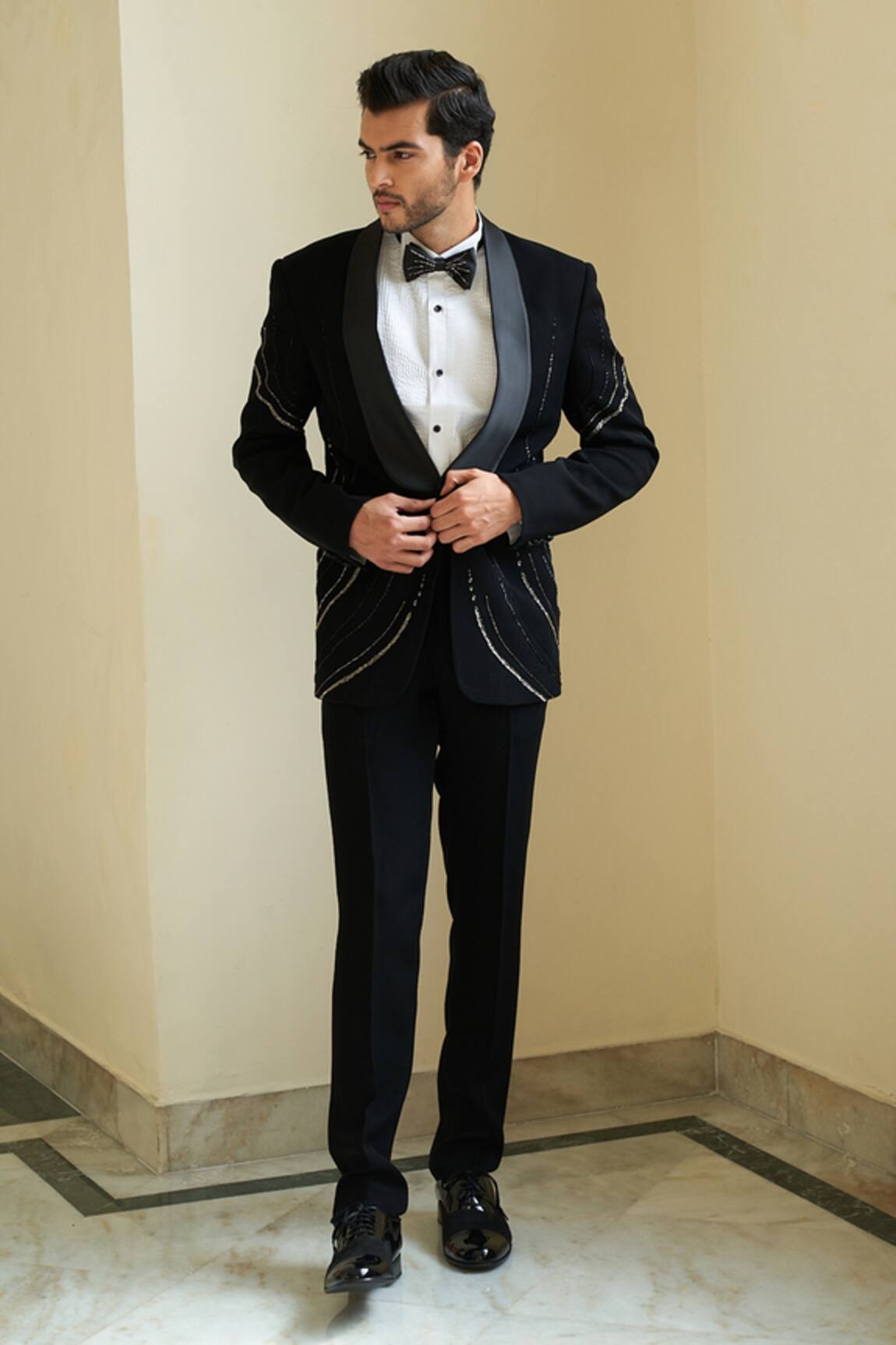 Contrast By Parth Linear Embroidered Tuxedo Pant Set 