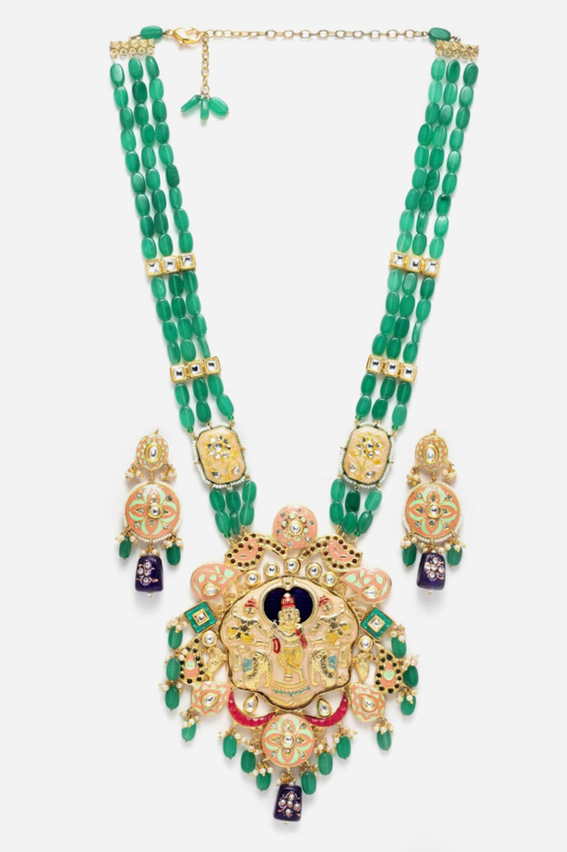 Dugran By Dugristyle Meenakari Temple Pendant Necklace Set 