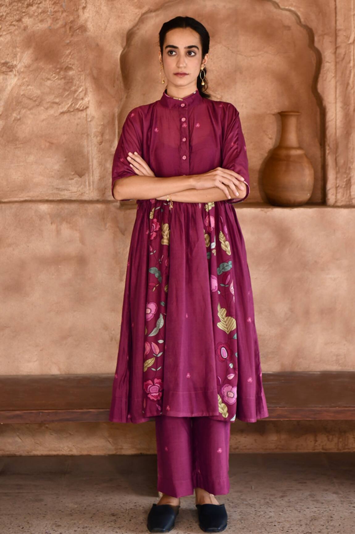 Taro Mahagony Chanderi Silk Anarkali & Pant Set 