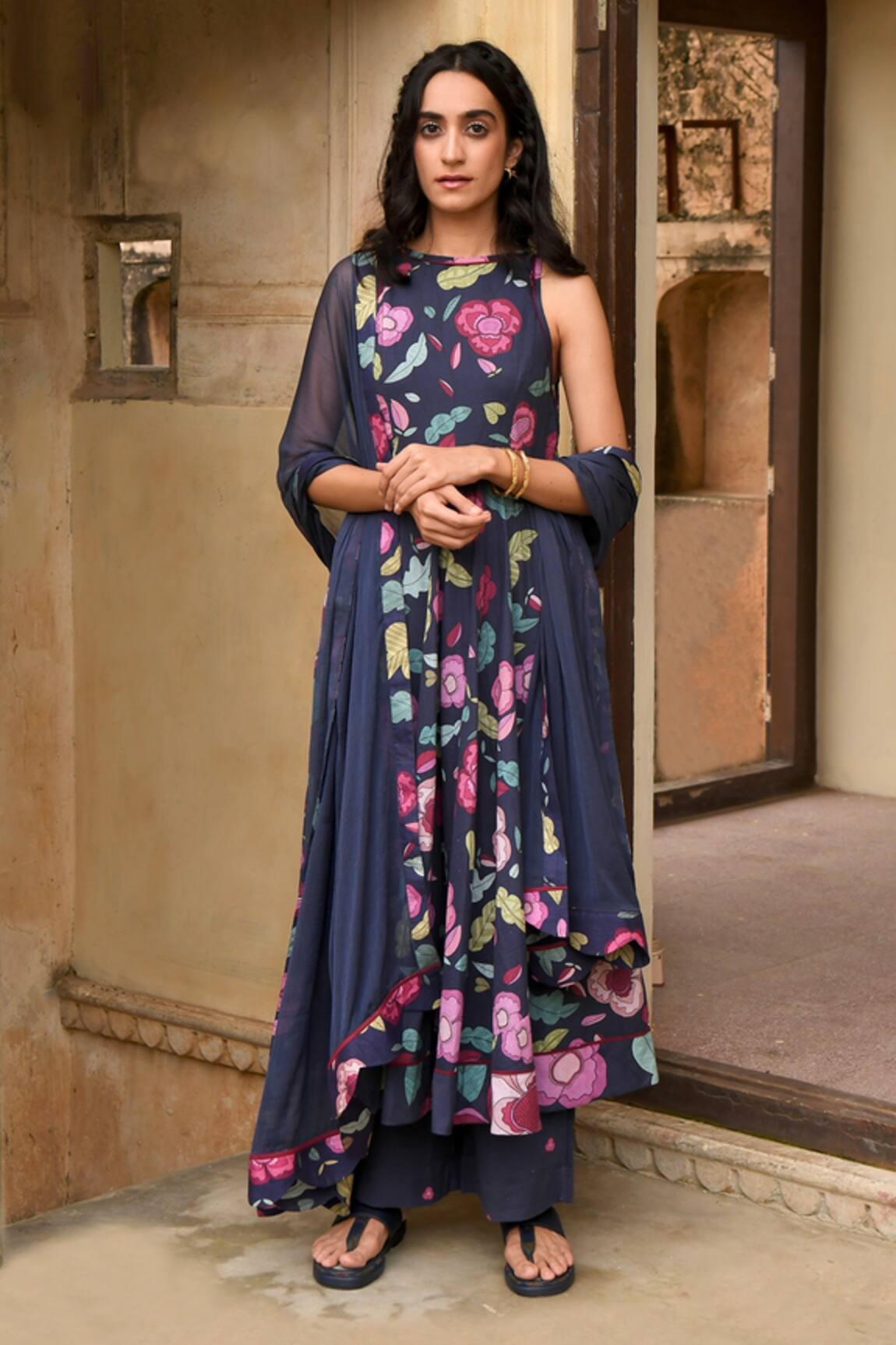 Taro Berry Bloom Printed Anarkali Set 