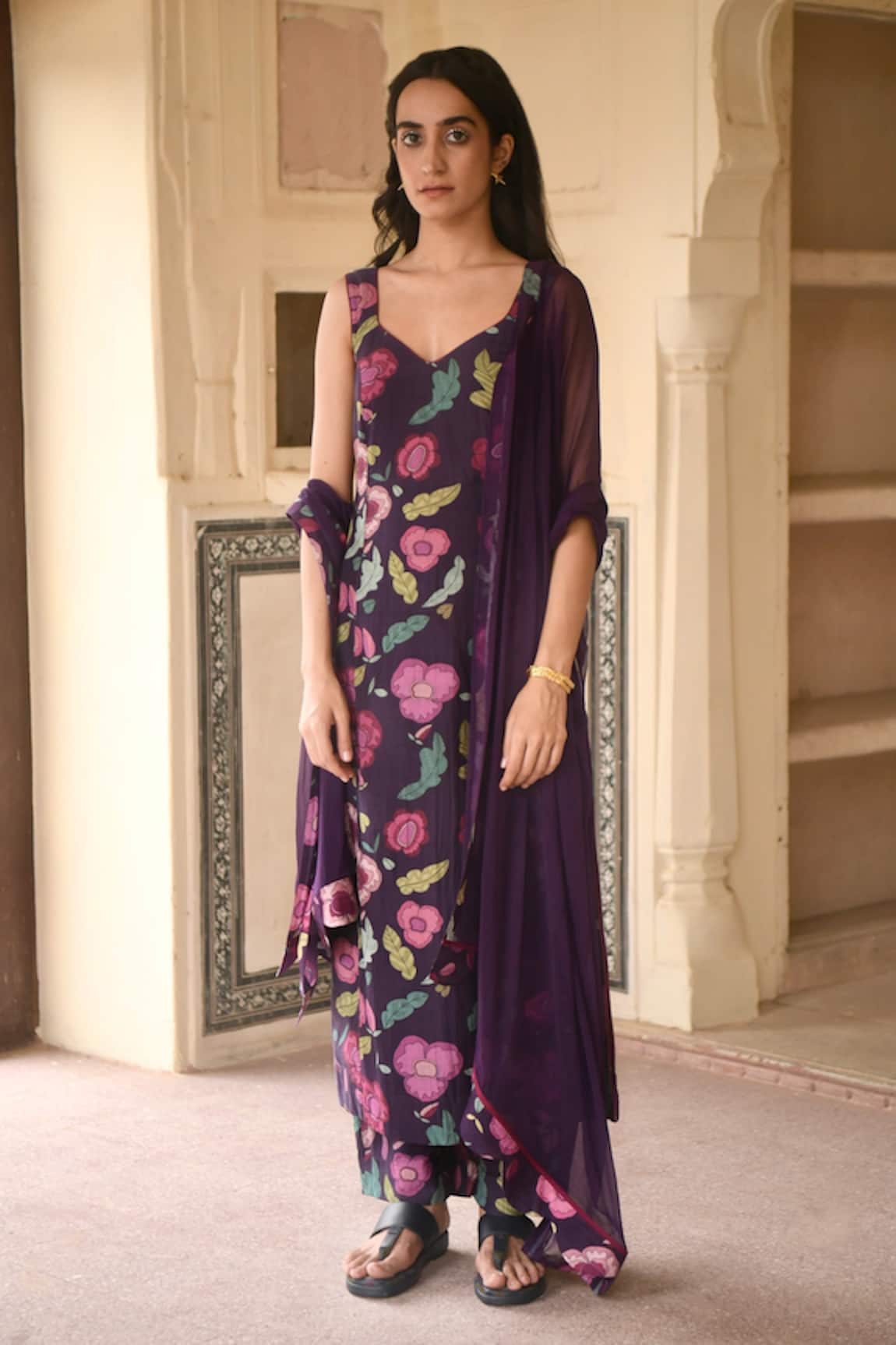 Taro Raisin Love Chanderi Silk Kurta Set 