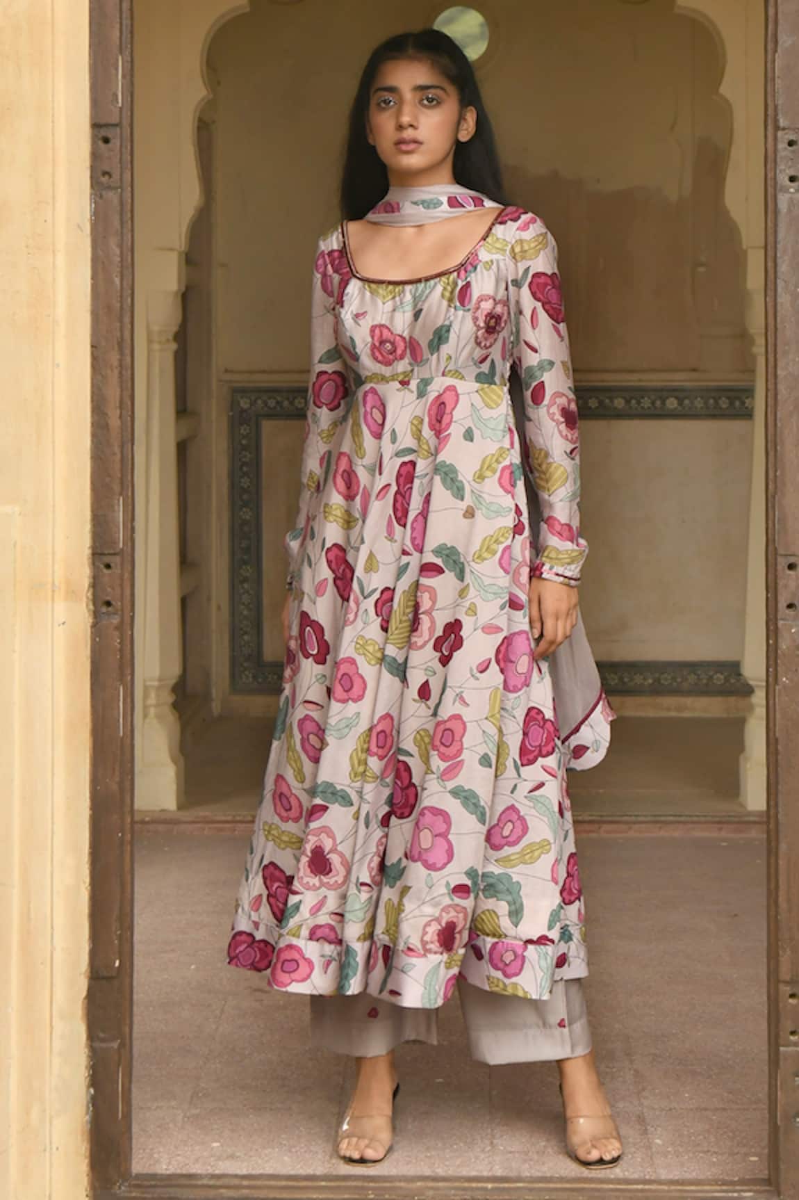Taro Blooming Garden Chanderi Silk Anarkali Set
