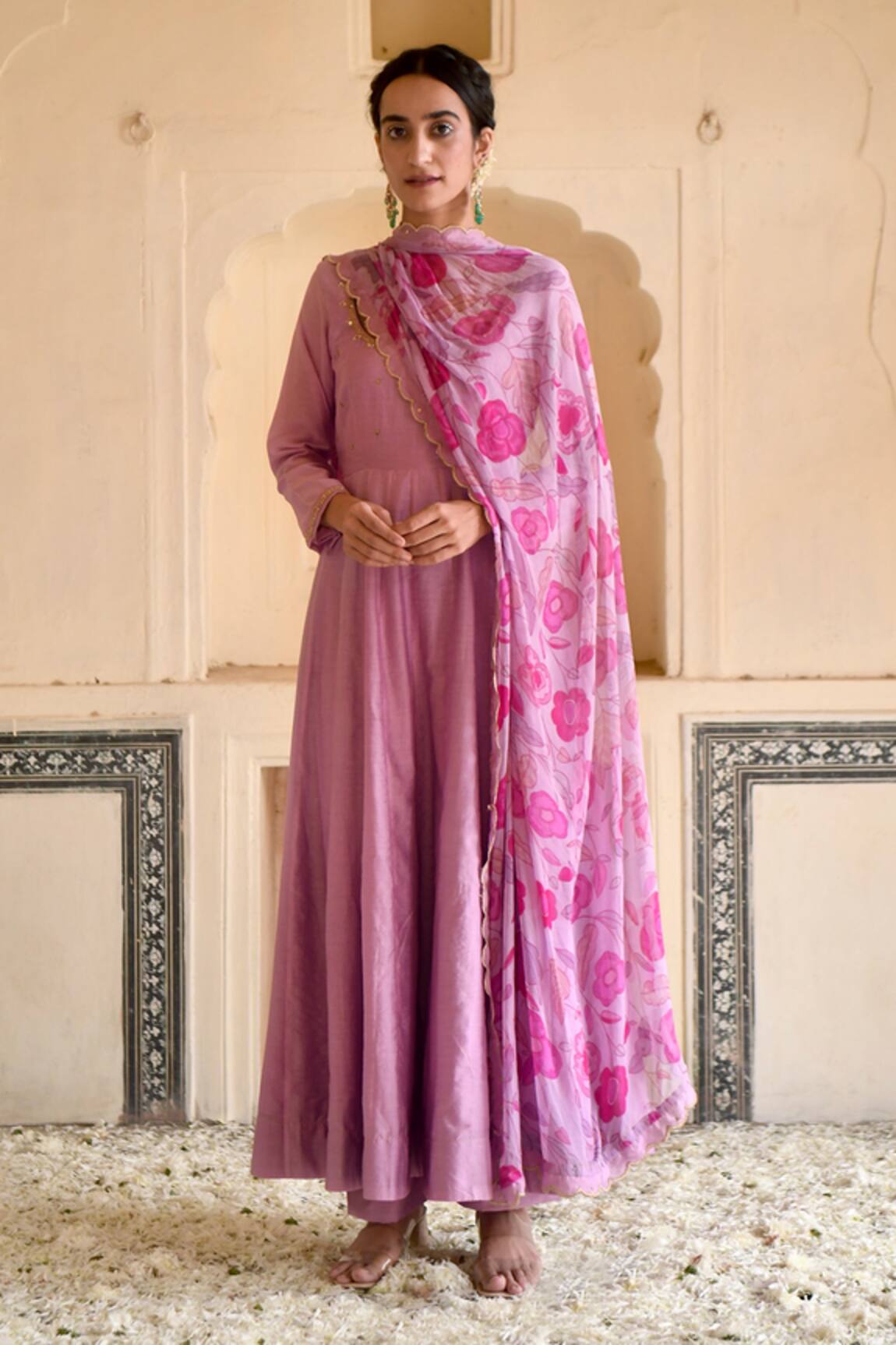 Taro Chanderi Silk Embroidered Anarkali Set 