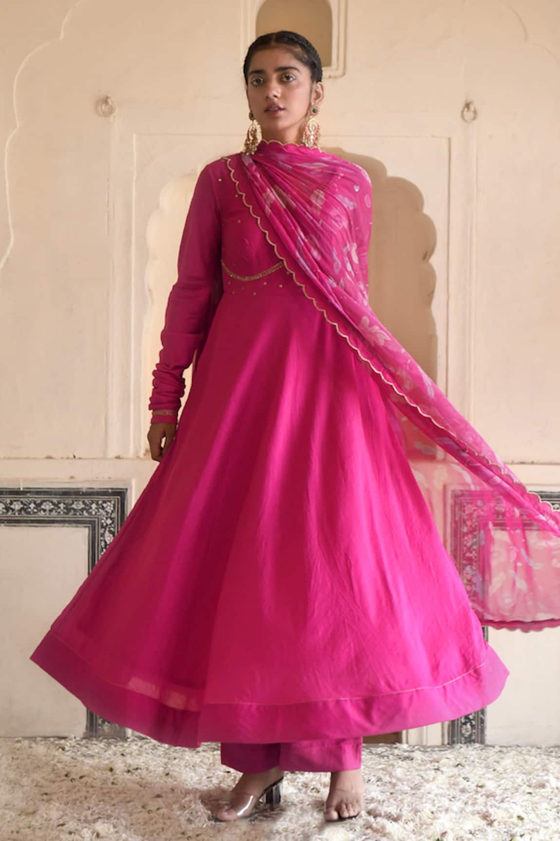 Taro Chanderi Silk Embroidered Anarkali Set