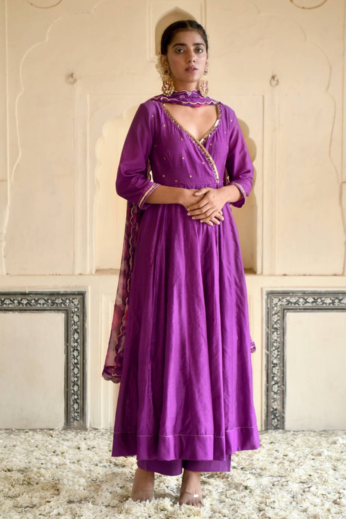 Taro Chanderi Silk Embroidered Anarkali Set 