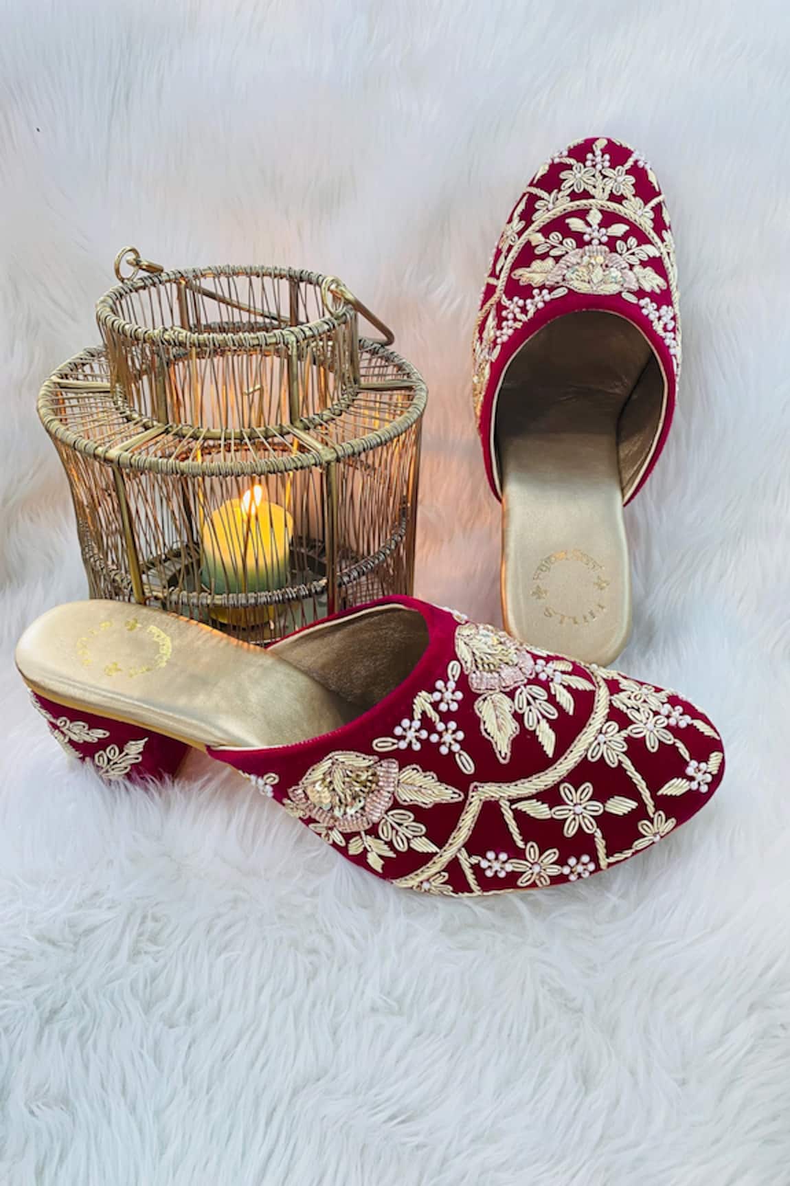 Shiveen Shiveen Embroidered Velvet Mule Block Heels