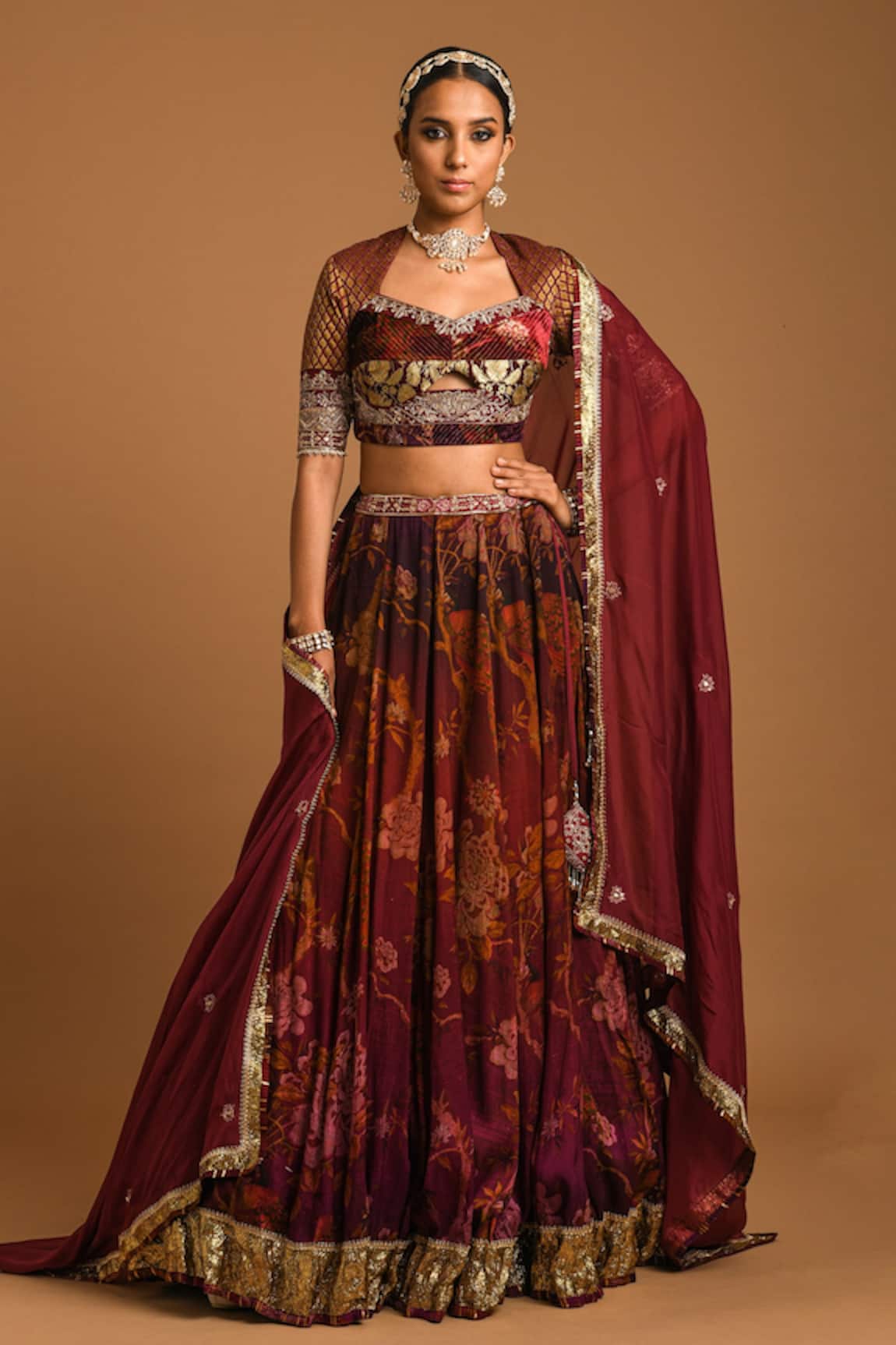 Q by Sonia Baderia Gota Work & Printed Lehenga Set