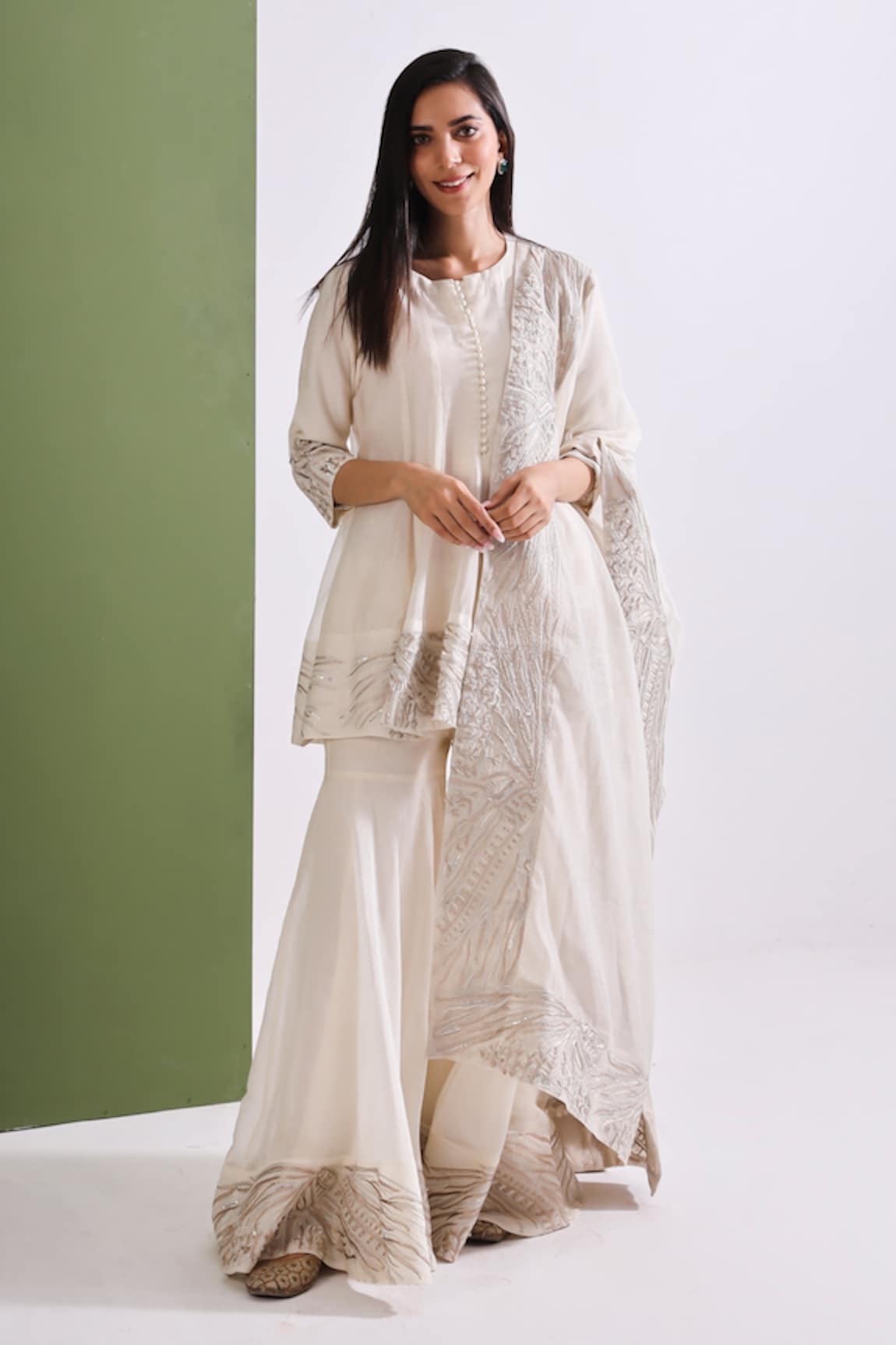 Neelu Sethi Chanderi Peplum Kurta Gharara Set