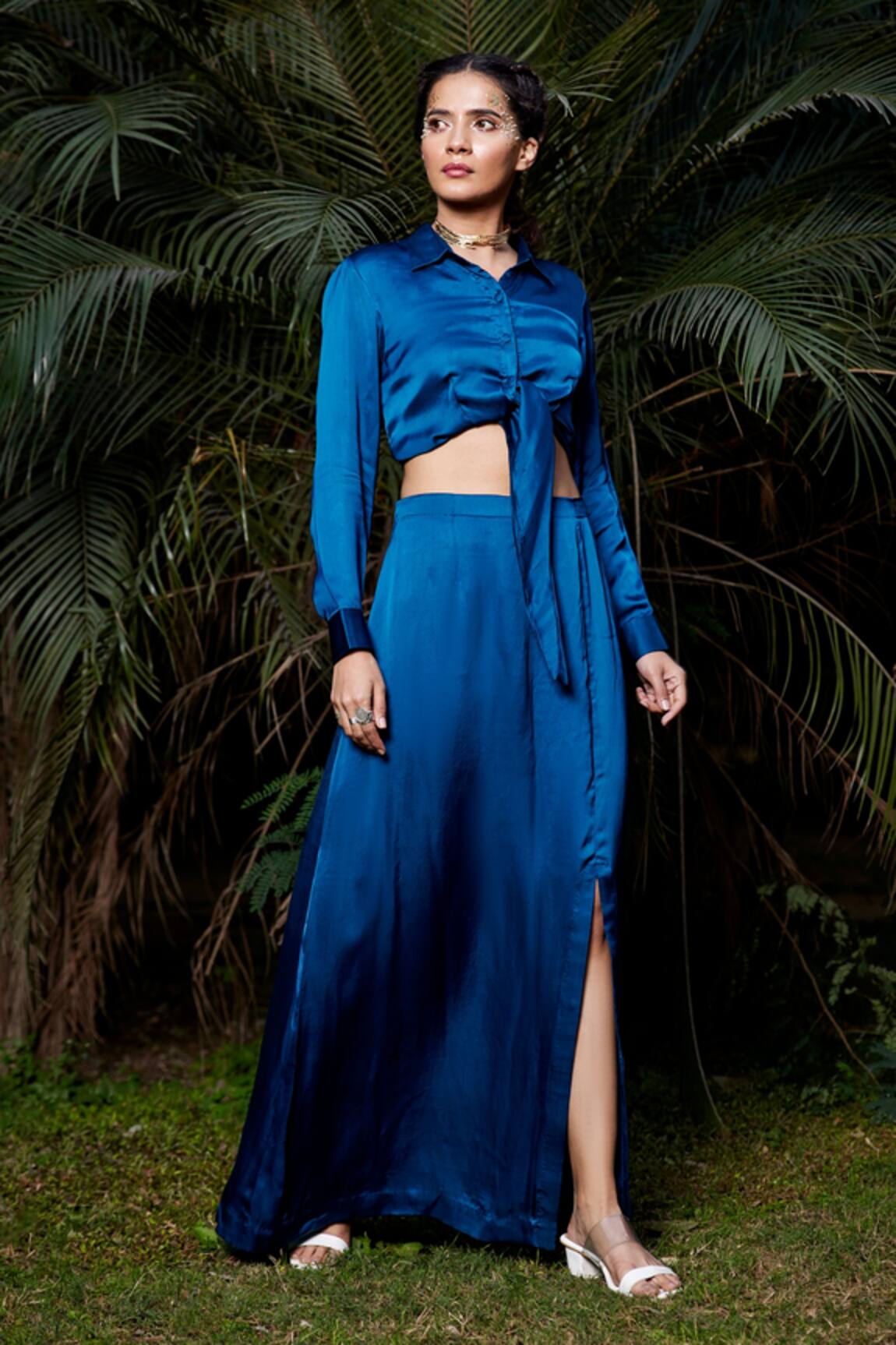 Tarini Vij Claire Cropped Shirt & Skirt Set