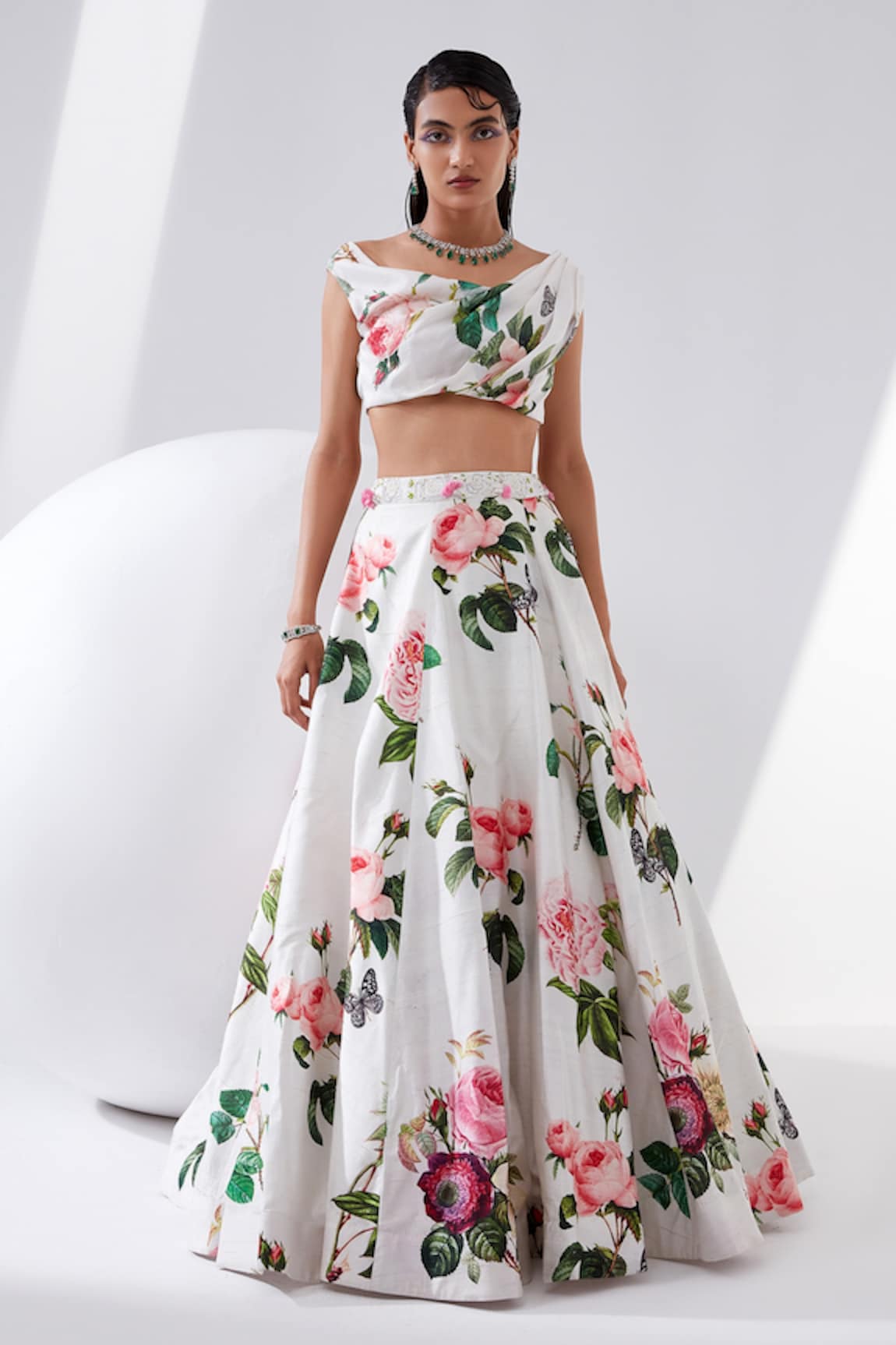 Tisha Saksena Peony Printed Lehenga & Crop Top Set