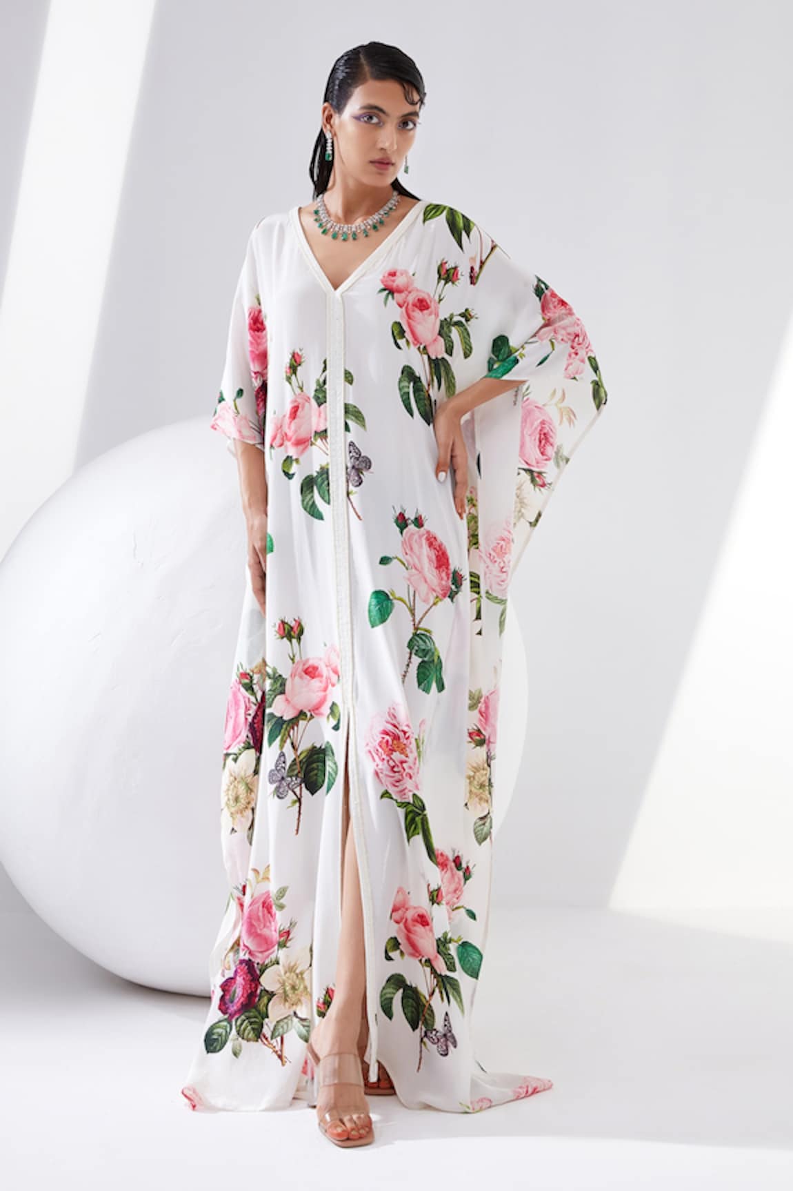 Tisha Saksena Carnation Botanical Print Kaftan