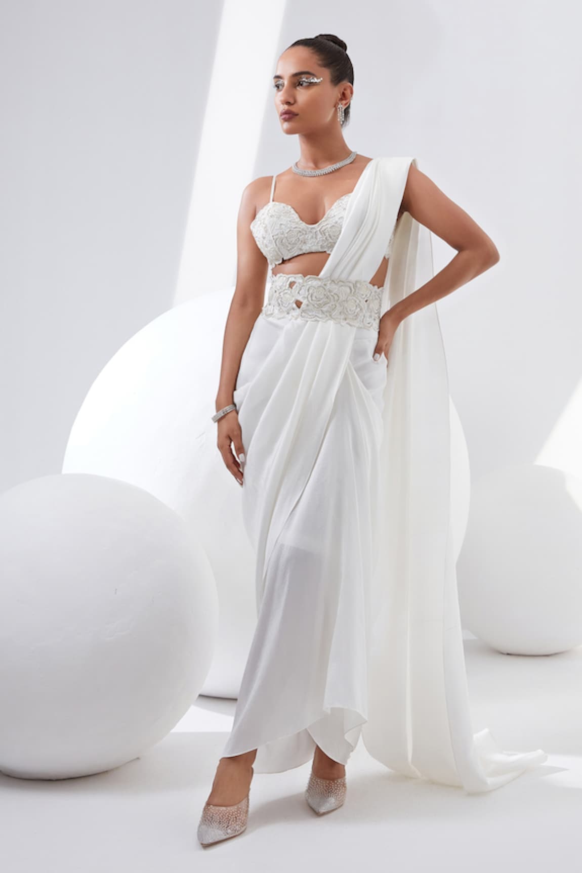 Tisha Saksena Jasmine Pre-Draped Saree With Bralette