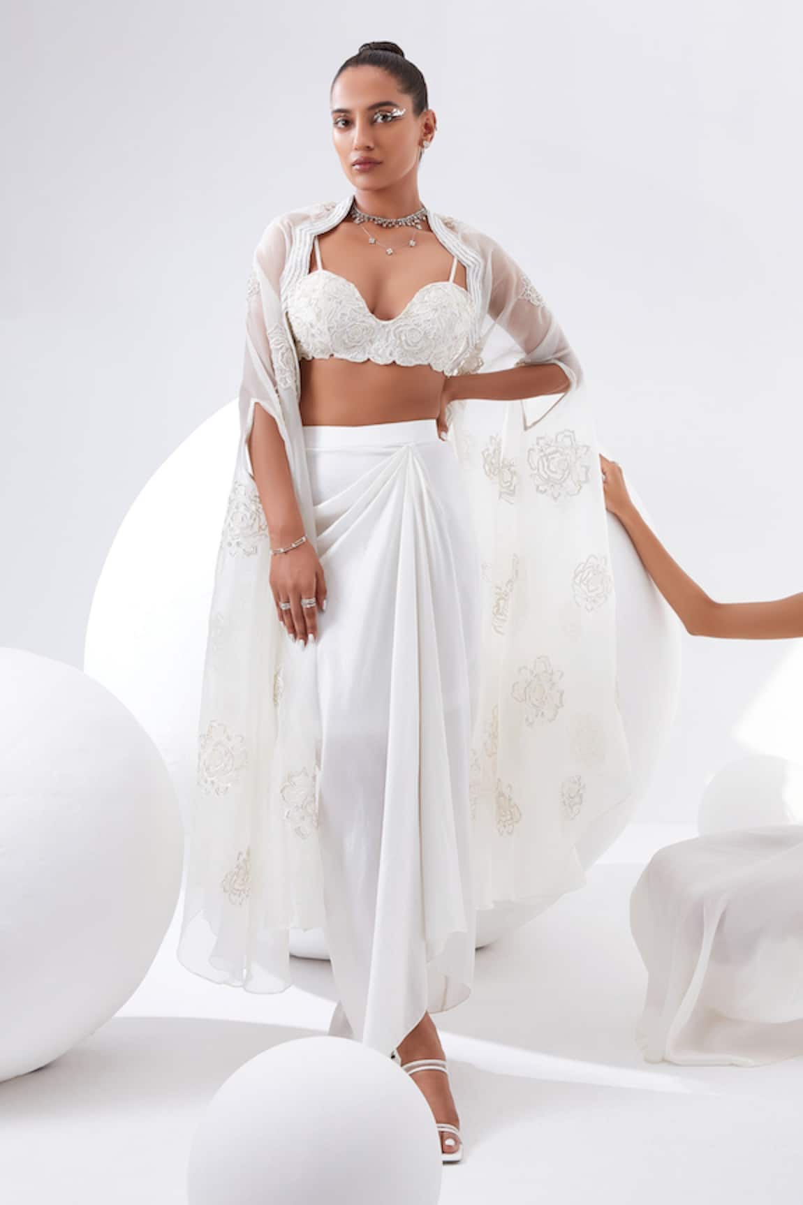 Tisha Saksena Camellia Cape & Draped Skirt Set