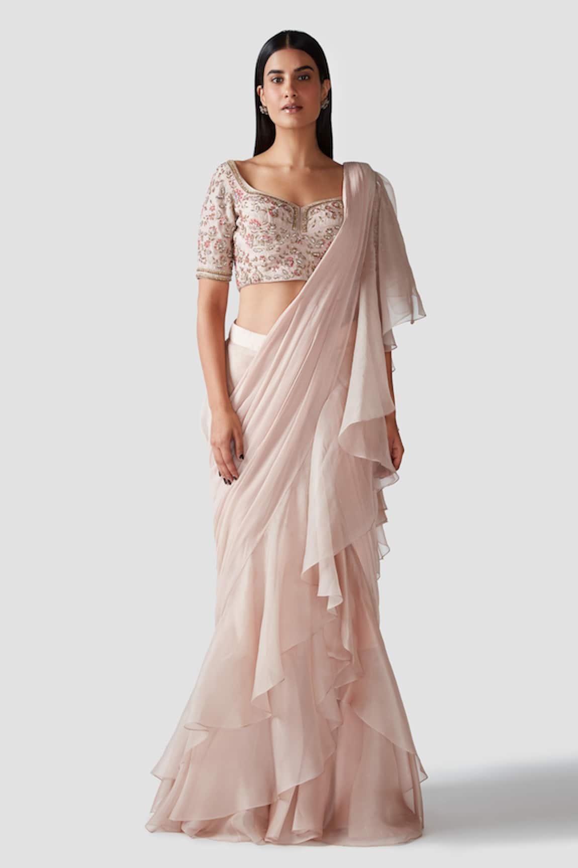 Swati Narula Ilham Pre-Draped Ruffle Saree With Blouse