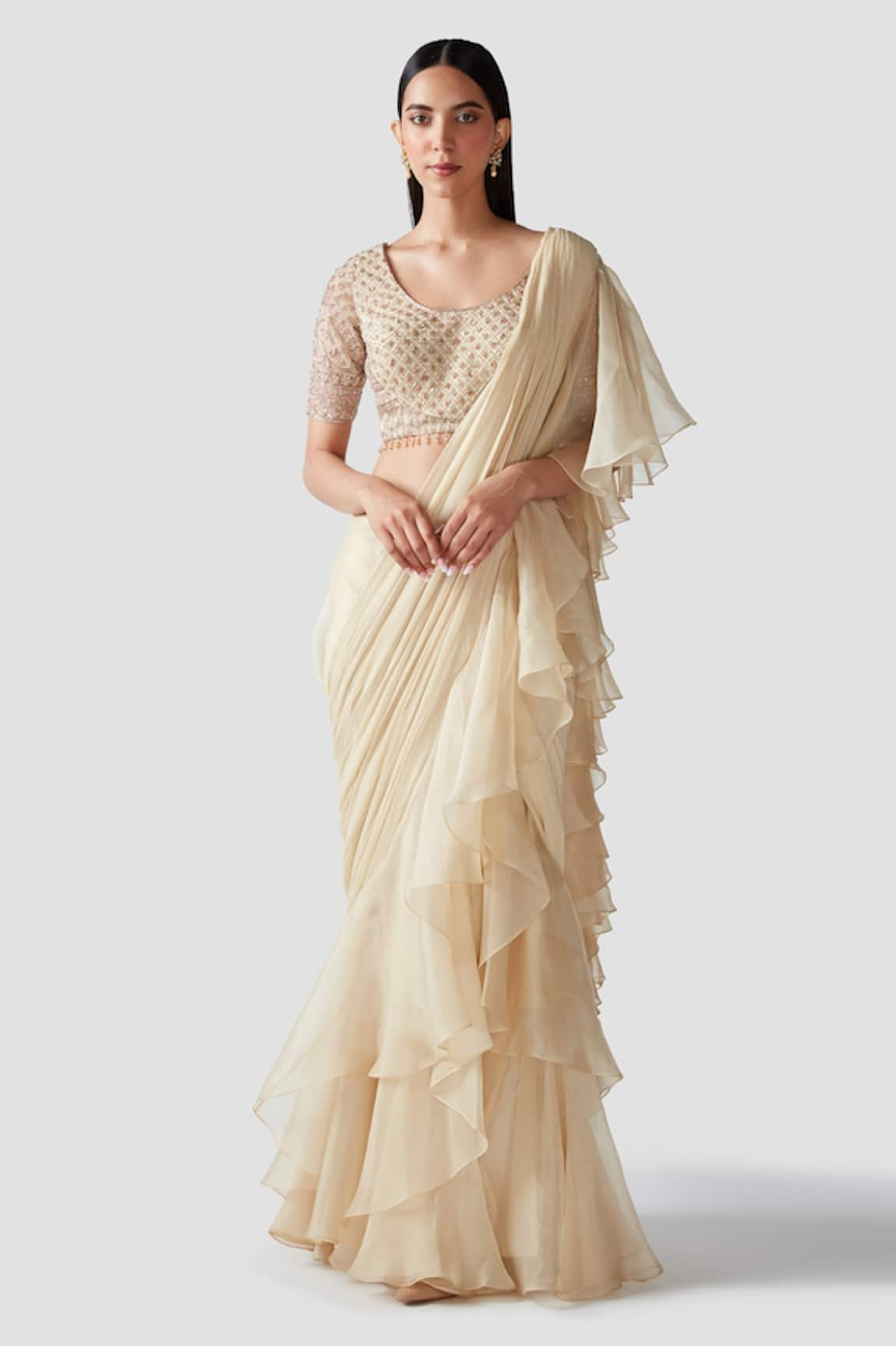 Swati Narula Calafia Pre-Draped Ruffle Saree With Blouse