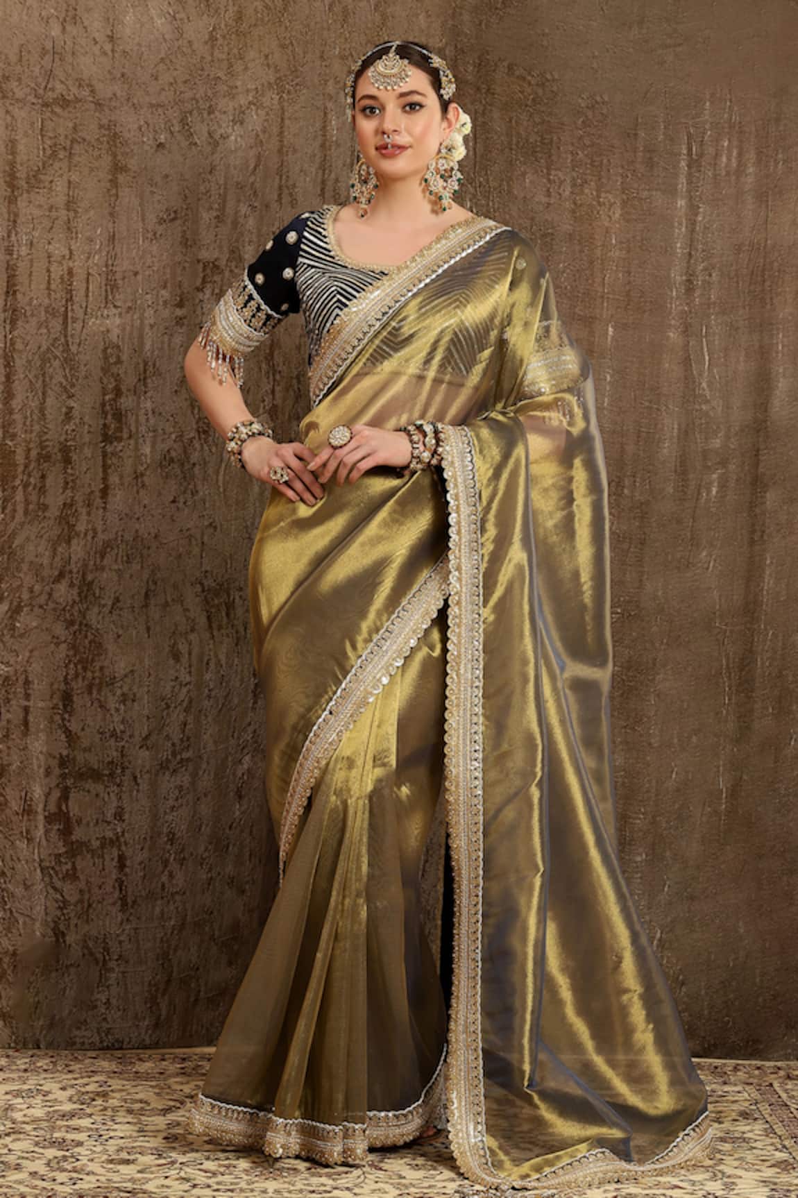 SHIKHAR SHARMA Woven Shimmer Saree With Raw Silk Blouse