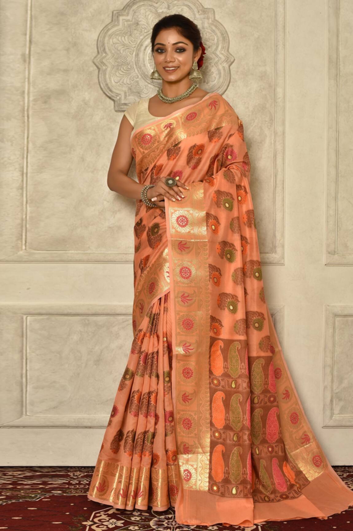 Adara Khan Woven Banarasi Cotton Silk Minedar Saree