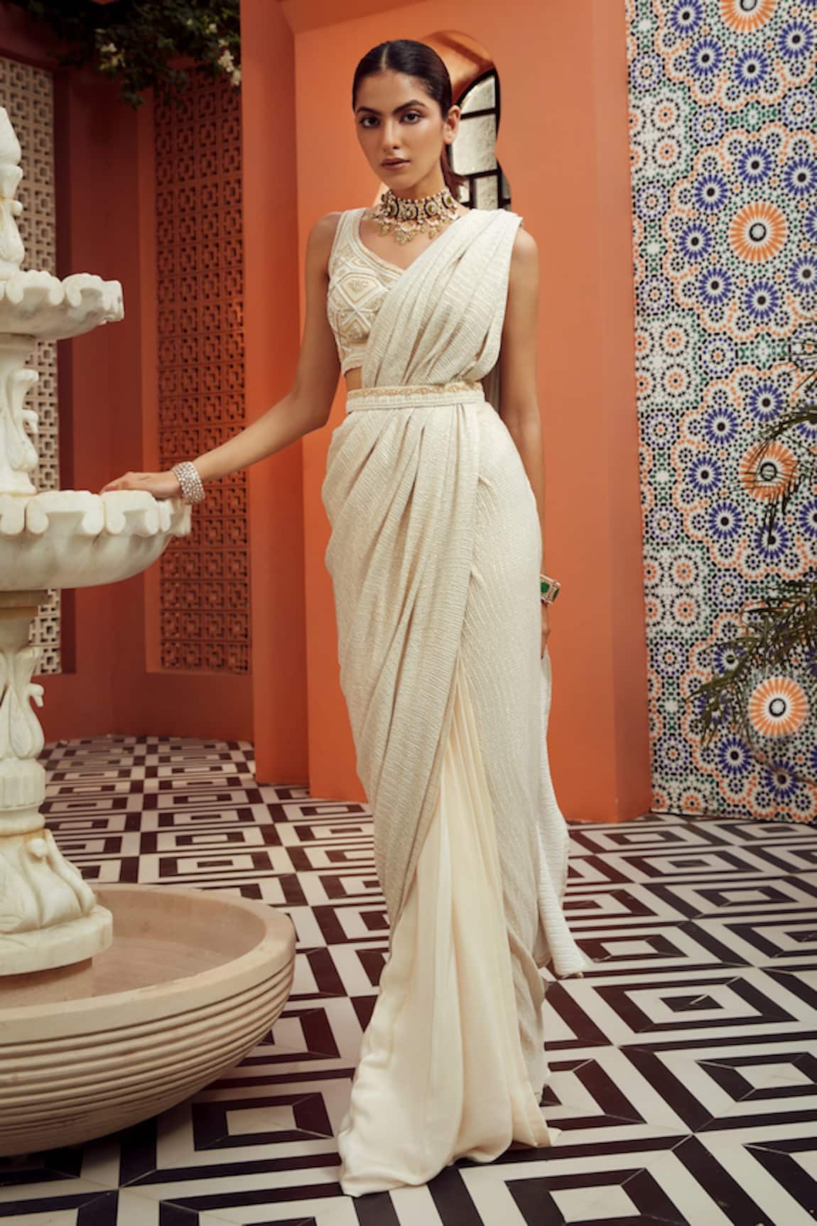 Niamh By Kriti Embroidered Pre-Draped Saree With  Blouse 