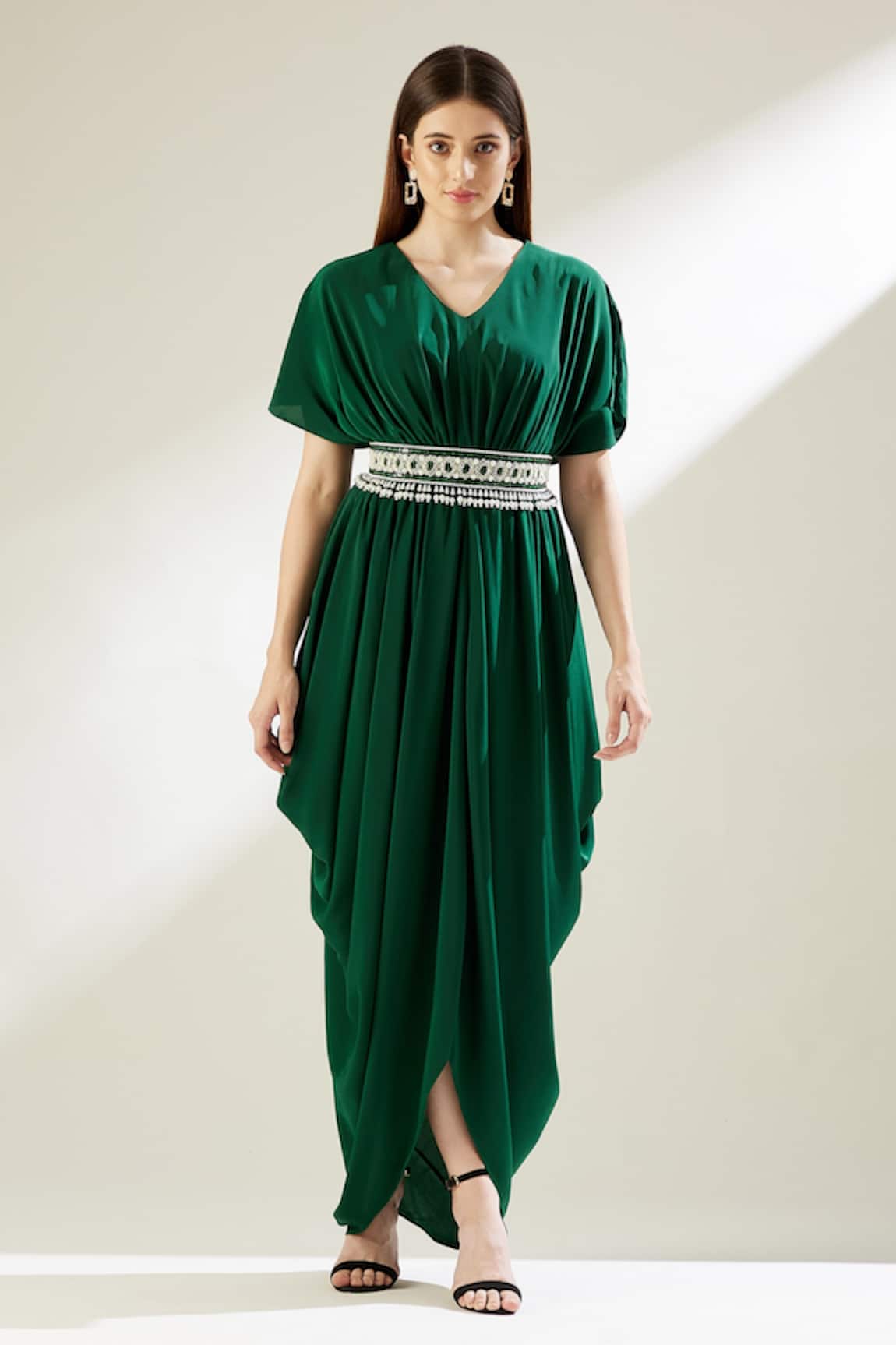 Aakaar Sophie Cowl Gown With Belt 