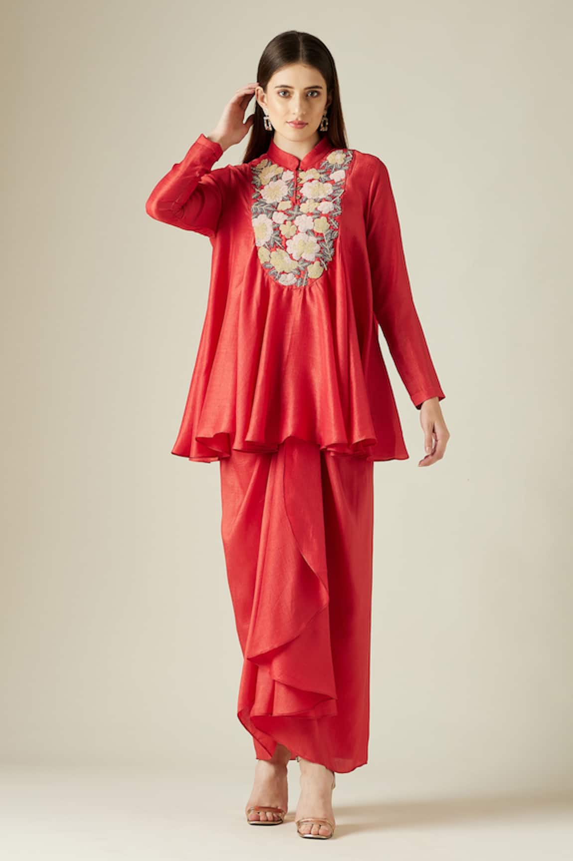 Aakaar Flared Tunic & Draped Skirt Set