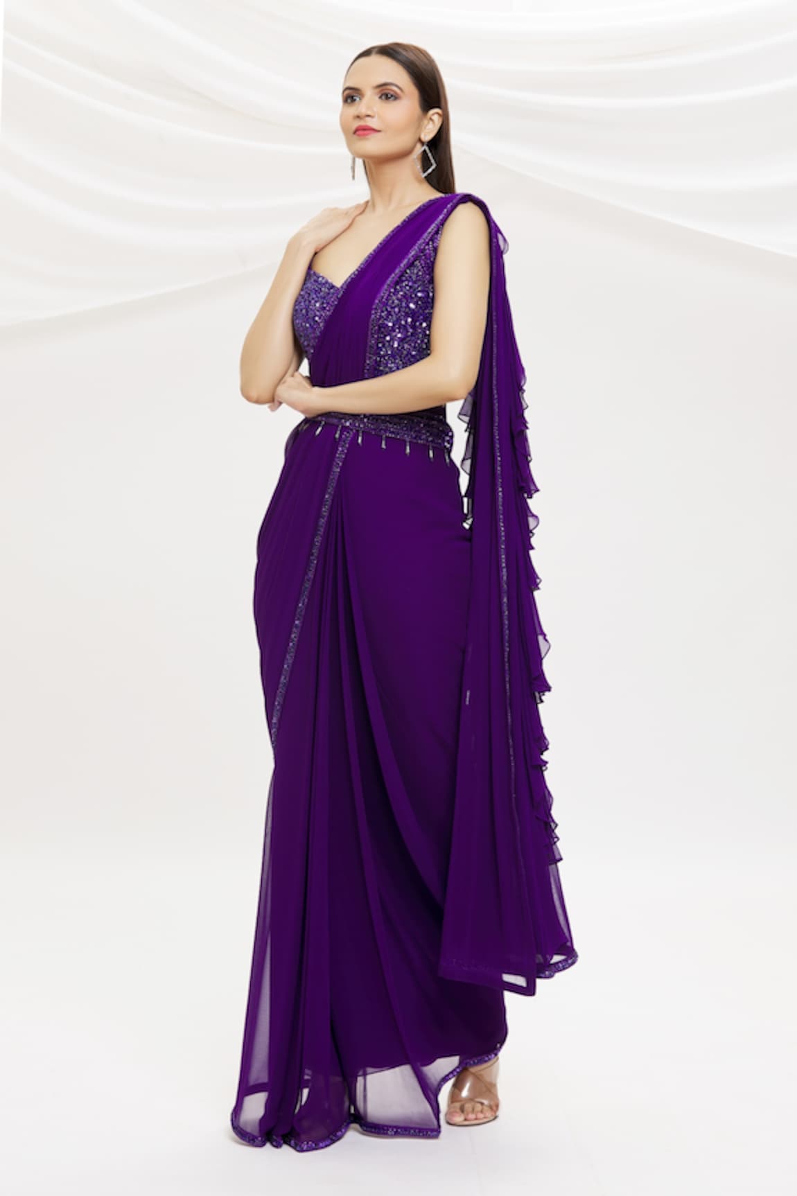 Kresha Lulla Pre-Draped Ruffle Saree With Blouse