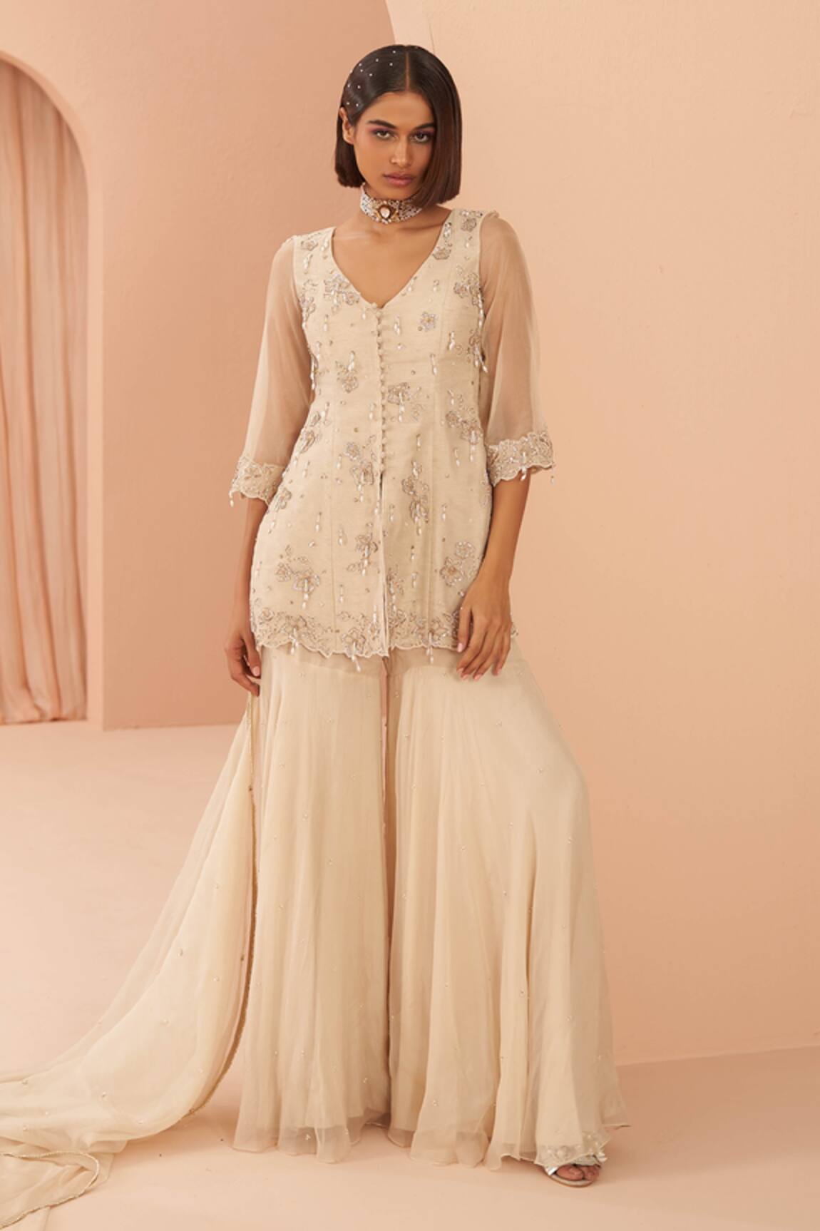 Parul Gandhi Chandelier Embroidered Kurta Sharara Set 