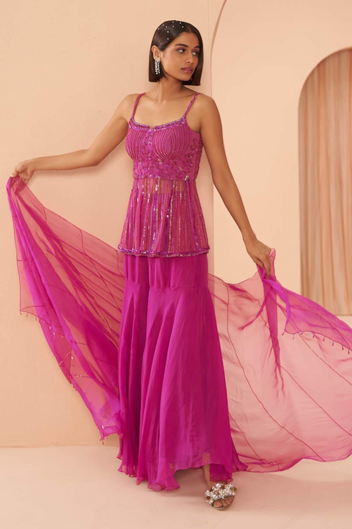 Parul Gandhi Embroidered Peplum Top Sharara Set 