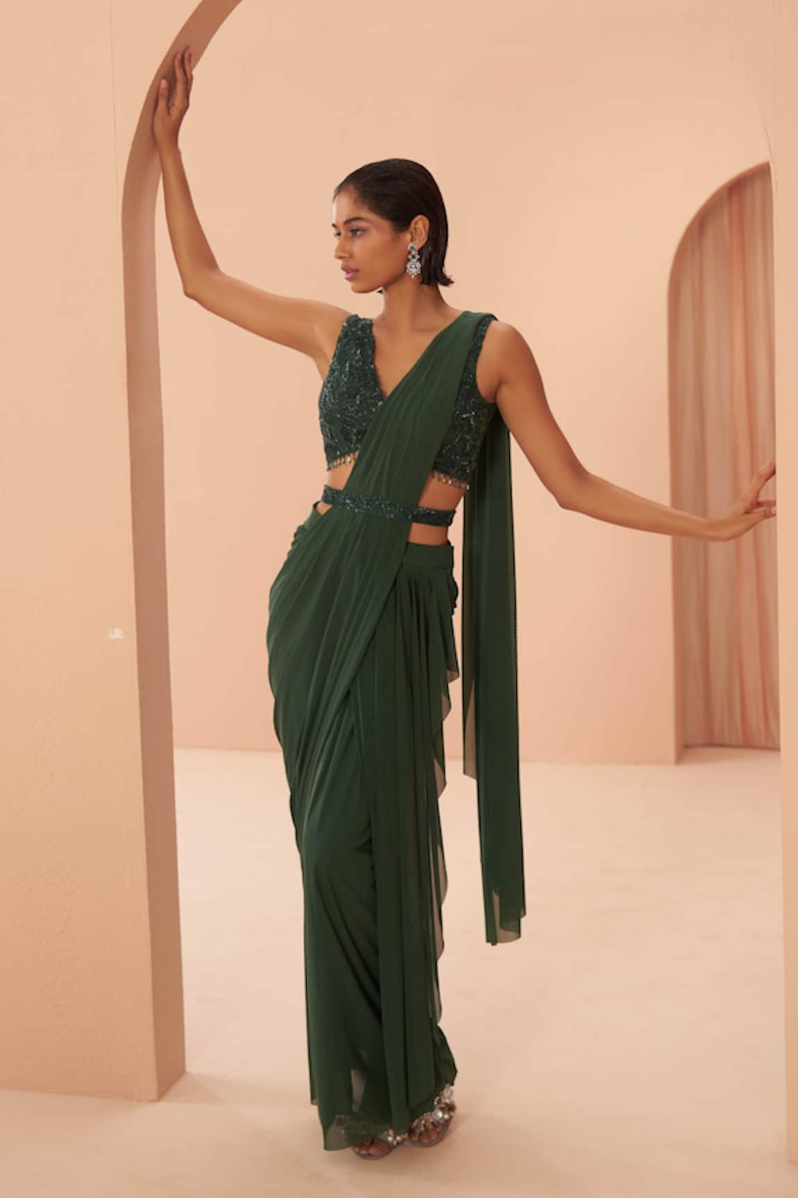 Parul Gandhi Pre-Draped Saree With Embroidered Blouse 
