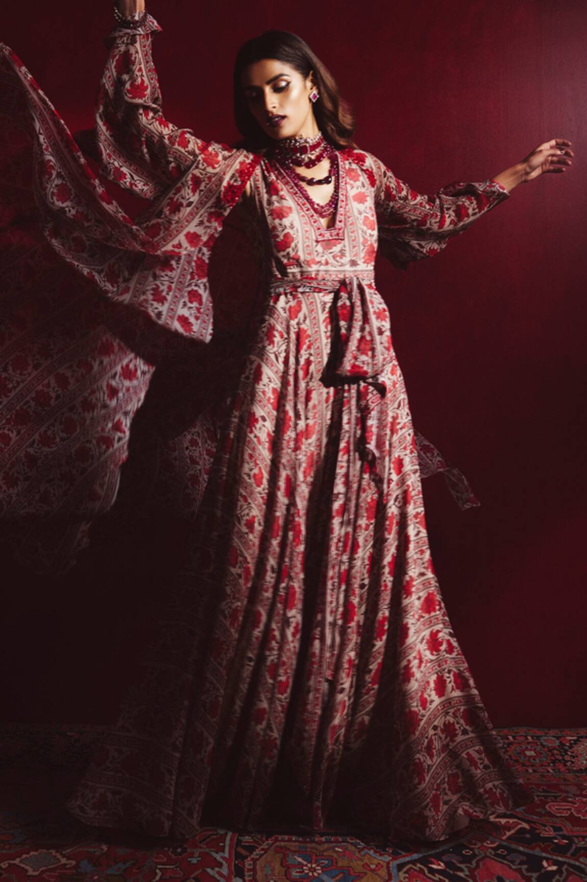 Ridhi Mehra Firenze Floral Print Cape & Jumpsuit Set 