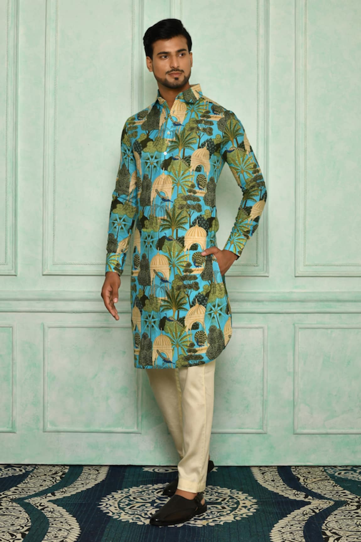 Pranay Baidya Peacock Print Kurta Set