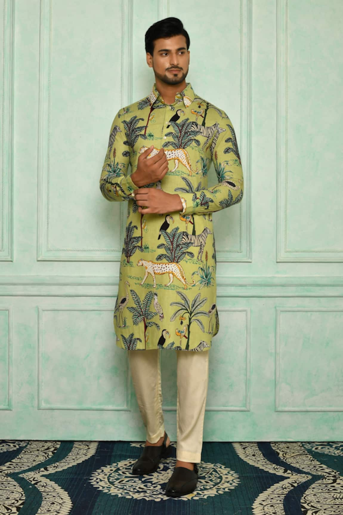 Pranay Baidya Tiger & Bird Print Kurta Set