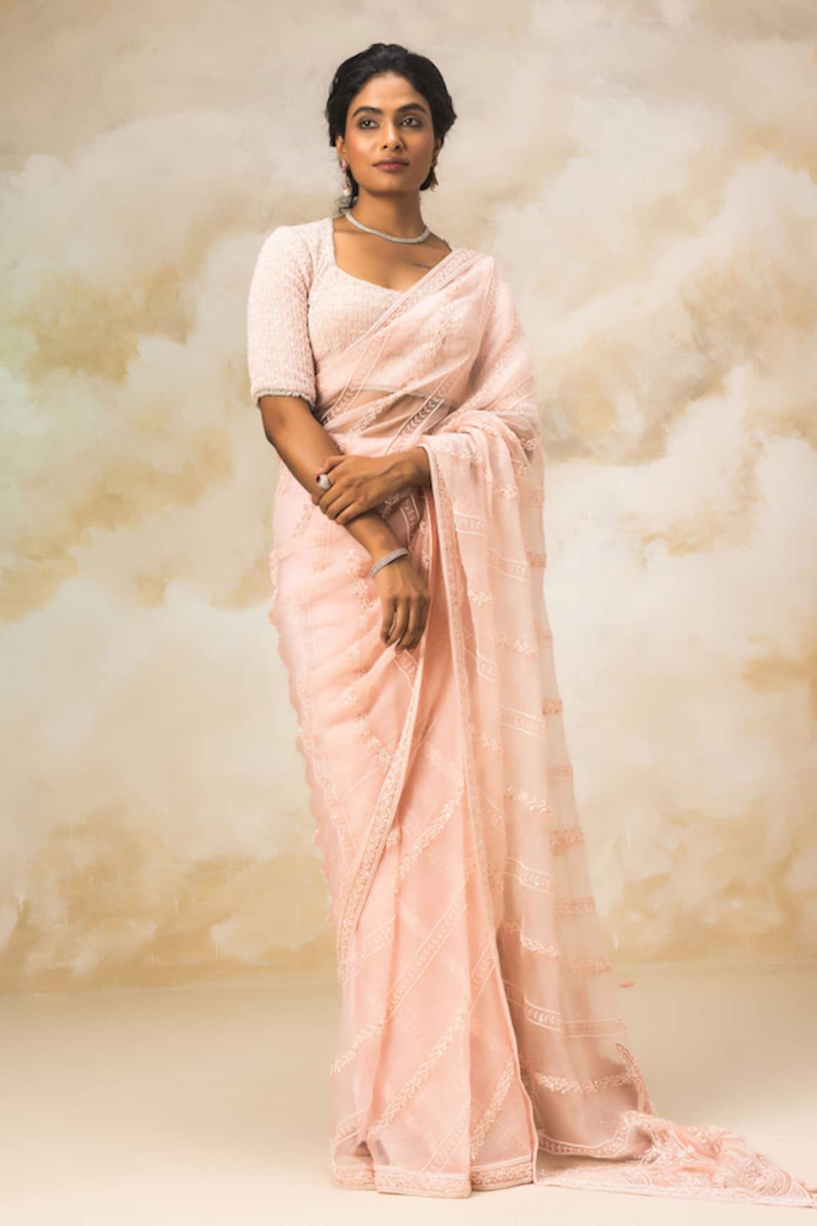 COUTURE BY NIHARIKA Pearl Embroidered Saree With Velvet Blouse 