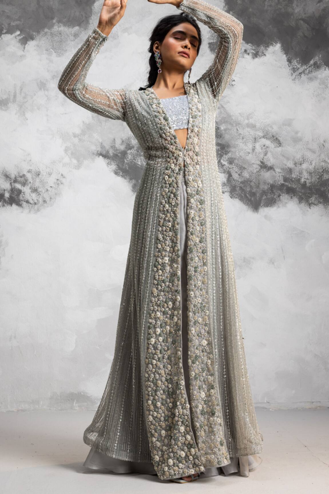 COUTURE BY NIHARIKA Embroidered Jacket & Flared Skirt Set 