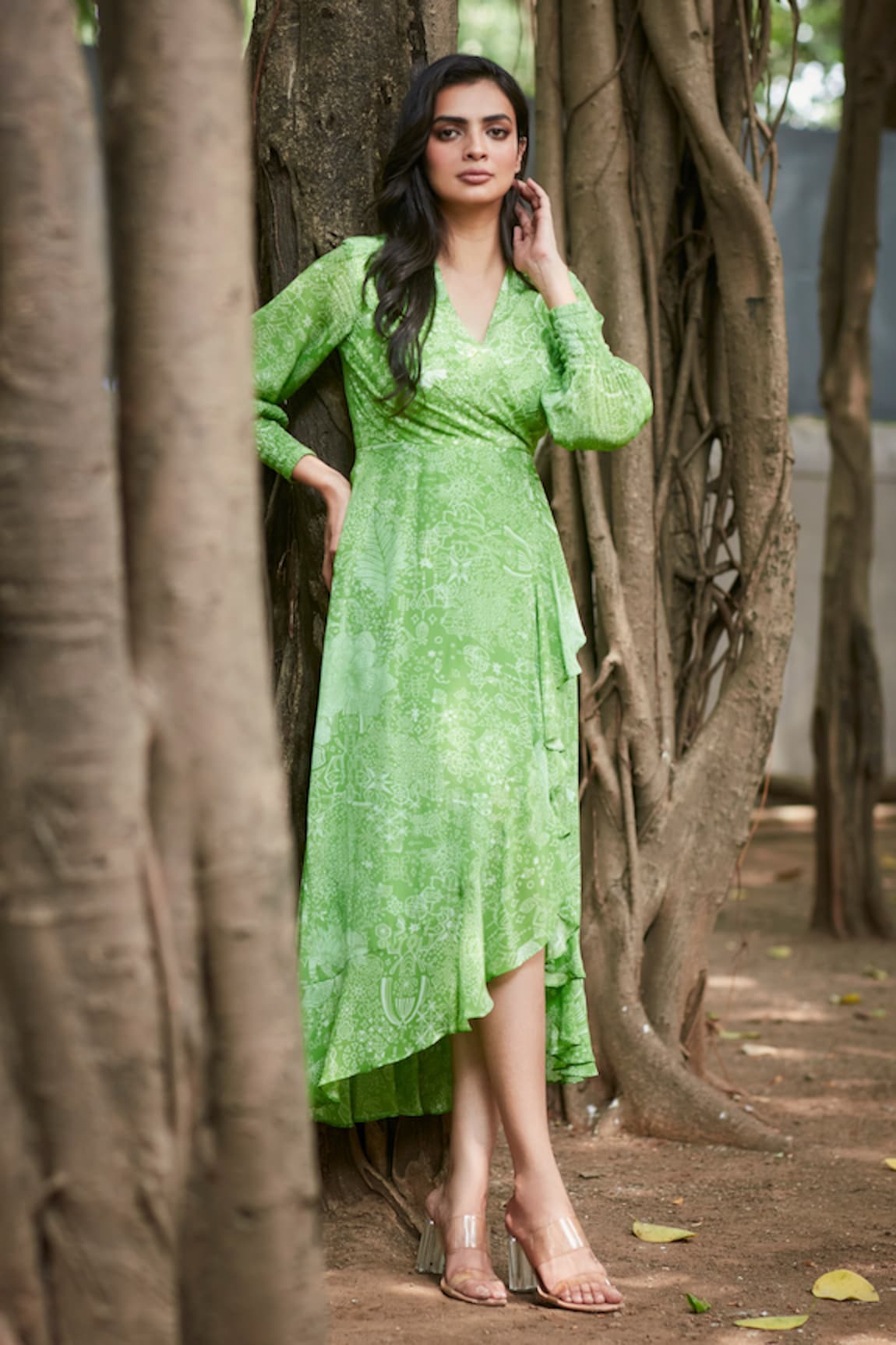 Ankita Dharman Laurel Leaf Pattern Asymmetric Dress