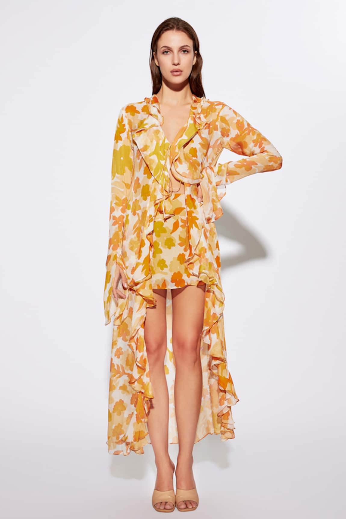 Deme by Gabriella Floral Print Ruffle Long Top & Skirt Set