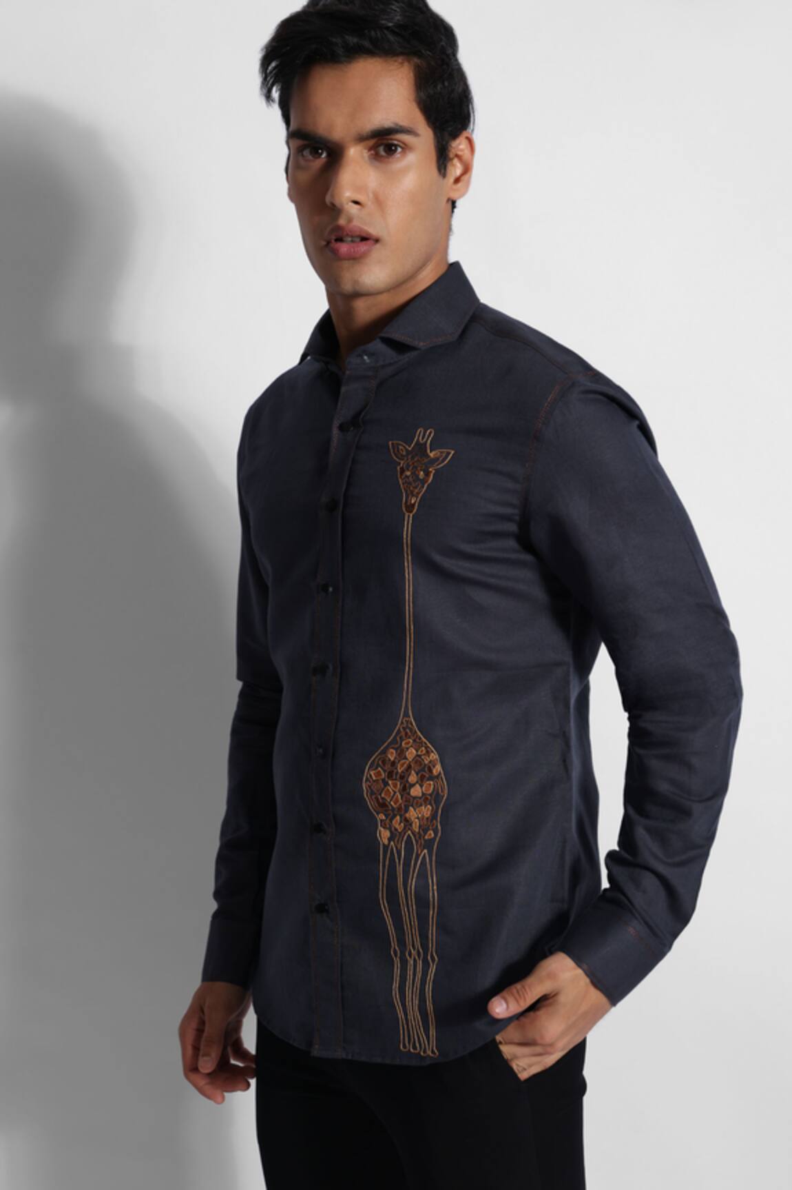 PAARSH Placed Giraffe Embroidered Shirt