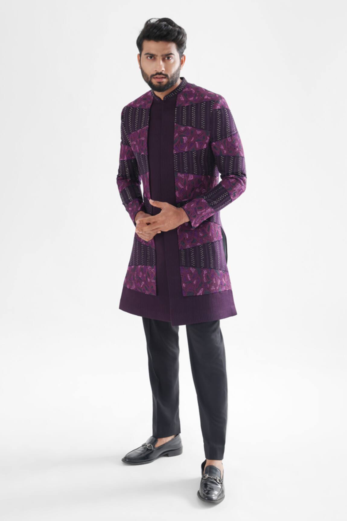 Paarsh Iris Threadwork Embroidered Achkan With Pant