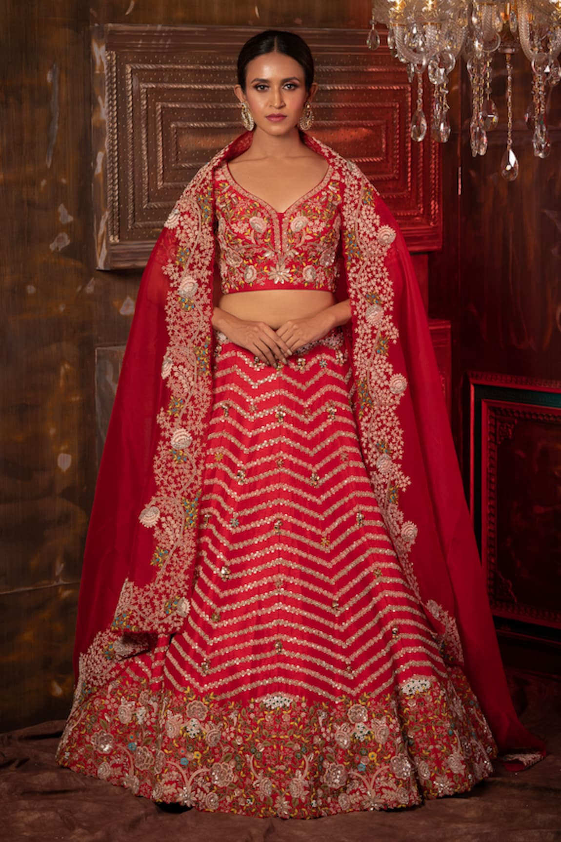 MOHA Atelier Chevron & Jacobean Embroidered Bridal Lehenga Set