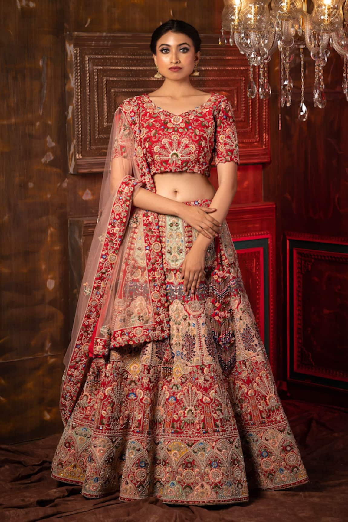 MOHA Atelier Floral Applique Embroidered Bridal Lehenga Set